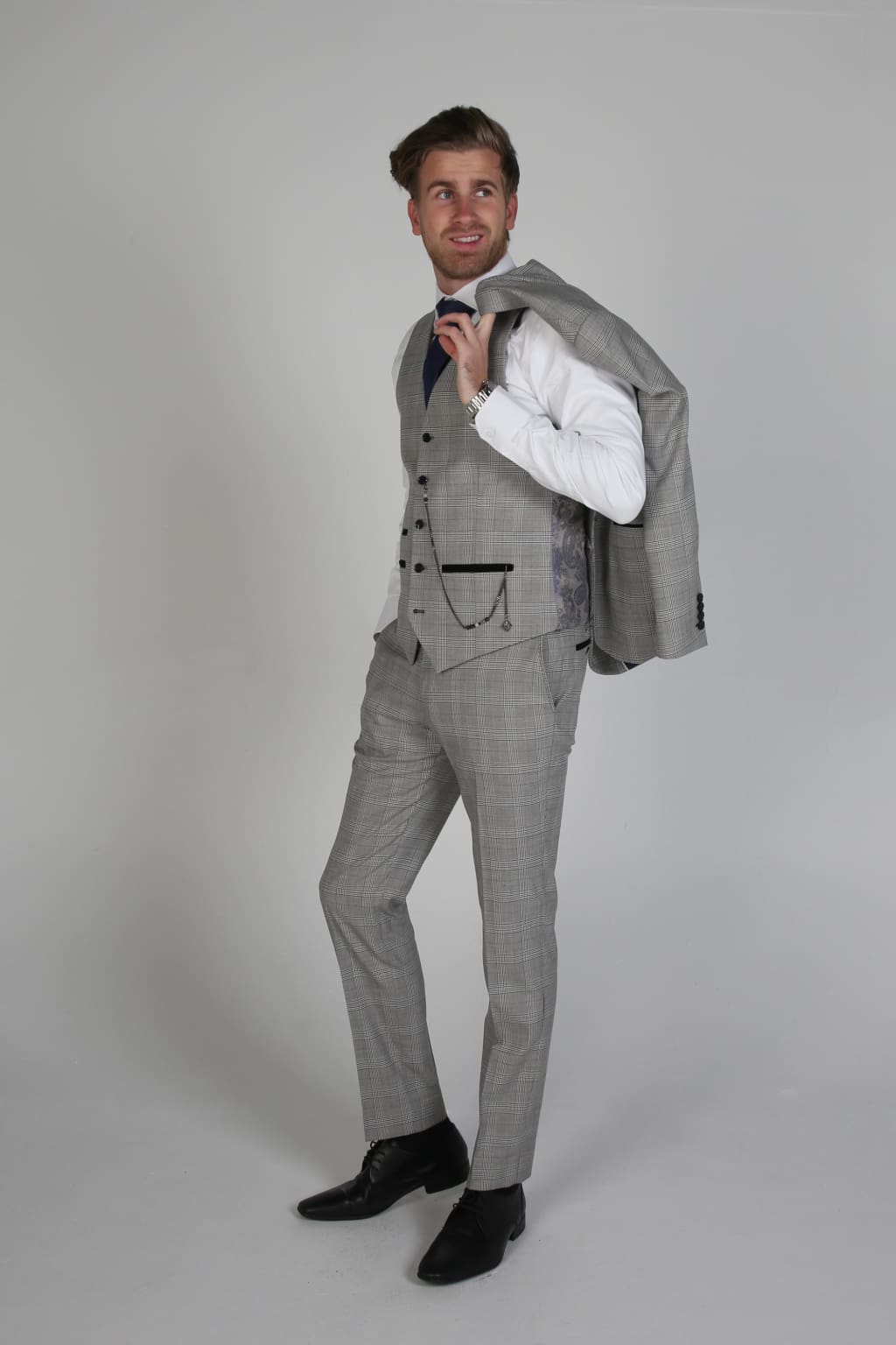 Hugo Grey Men's Three Piece Suit | Premium Slim Fit Business Suit for Wedding, Office & Formal Events | Classic Grey Suit for Men