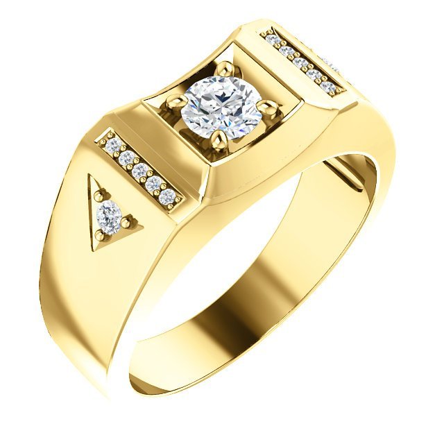 14KT Gold Men's Diamond Accent Ring - 1/2 CTW Round Cut Solitaire Ring for Wedding, Anniversary & Special Occasions