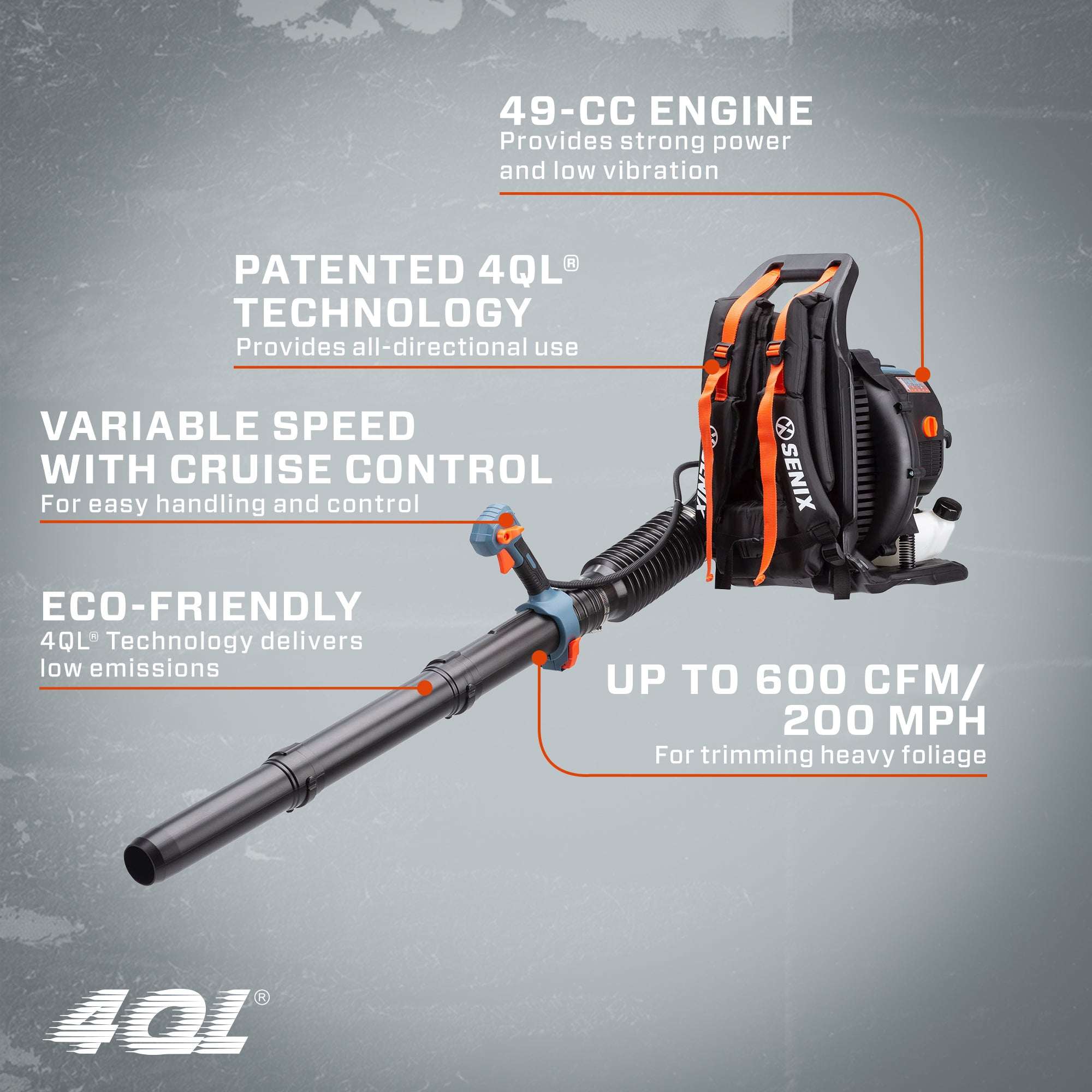 4QL® 49cc 4-Cycle Gas Powered Backpack Leaf Blower - Professional Yard Cleanup & Landscaping Tool for Fall Leaves, Grass Clippings & Debris Removal