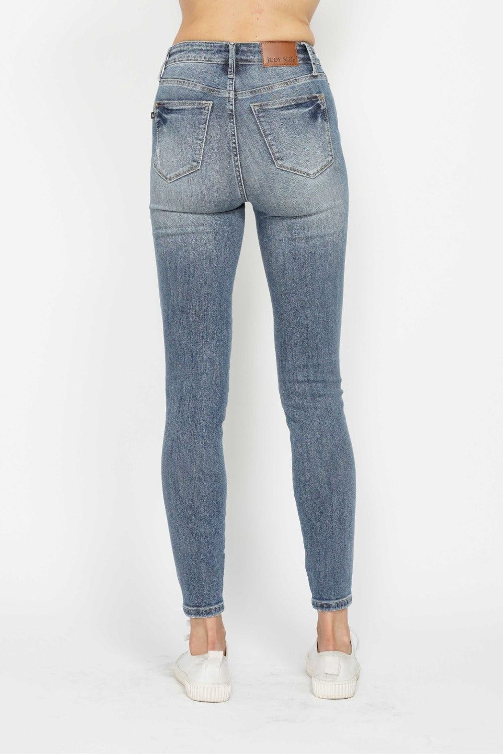 Judy Blue High Waisted Tummy Control Skinny Jeans for Women - Contrast Wash Denim Pants | Perfect for Work, Date Night & Casual Outfits