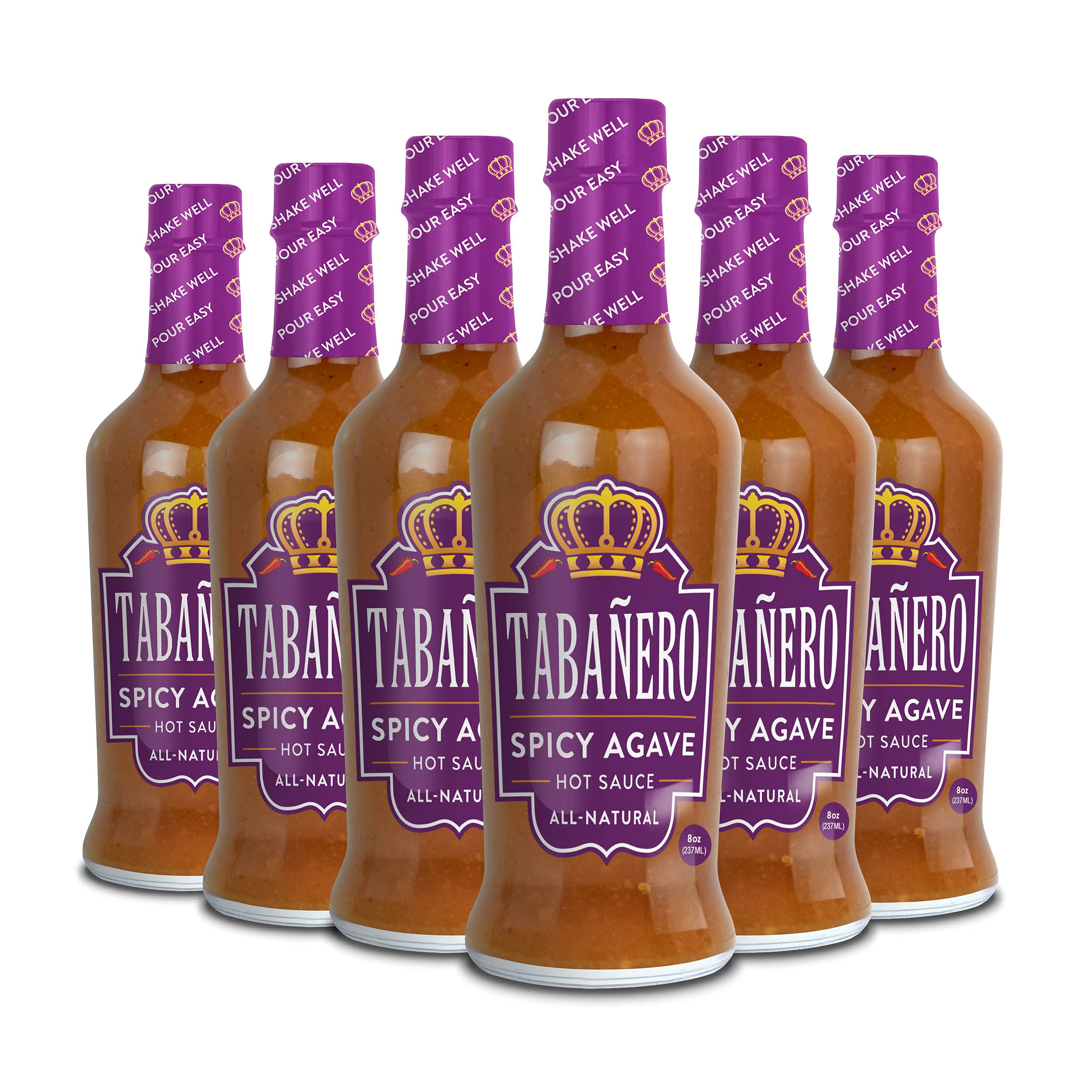 Tabañero Spicy Agave Hot Sauce - All Natural, Gluten Free, Low Sodium, Vegan & Kosher - Made in USA - 6 Pack (8 Oz Bottles) - Perfect for Tacos, Wings & Bloody Marys