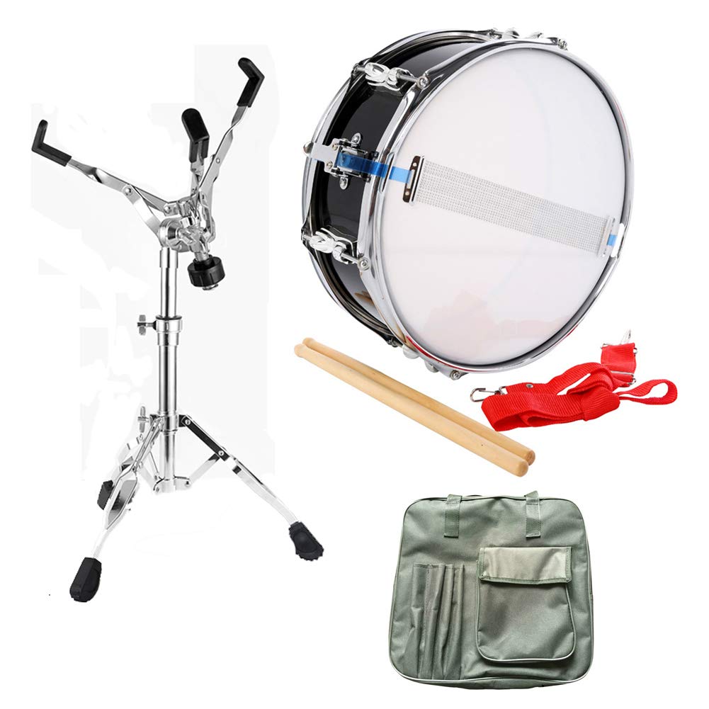 HBIAO 13 Inch Black Snare Drum Set with Gig Bag, Sticks & Stand - Perfect for Students & Beginners | School Band Practice, Drum Lessons & Home Studio Recording