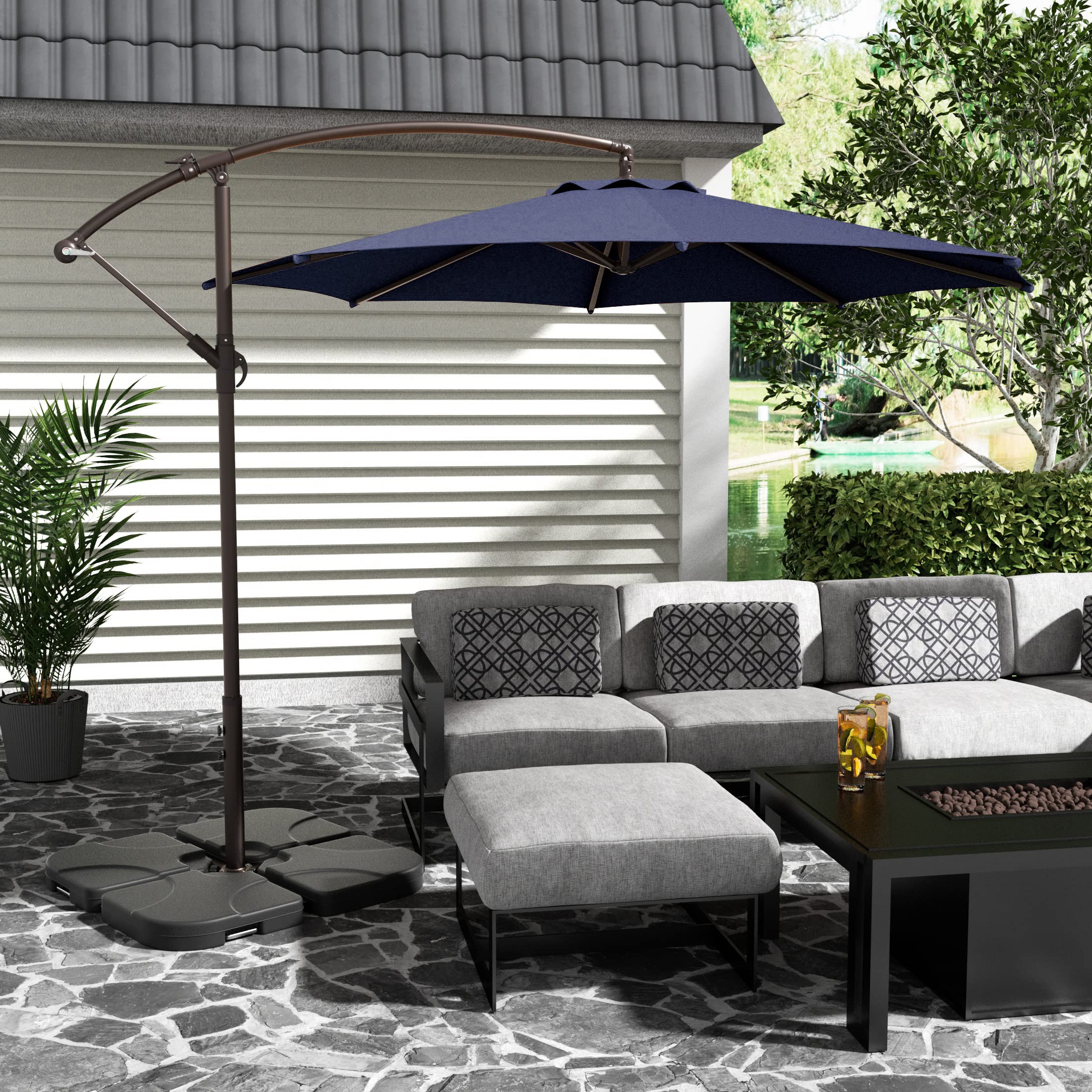 10ft Outdoor Patio Cantilever Umbrella with Stand - 2 Piece Hanging Shade Kit for Backyard, Poolside & Garden Relaxation | WO Home Furniture
