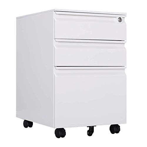 Kingwolfox 3-Drawer Locking File Cabinet with Wheels - Heavy Duty Rolling Metal Filing Cabinet for Office, Home, or School (Fully Assembled) - Perfect for Organizing Documents, Files, and Office Supplies