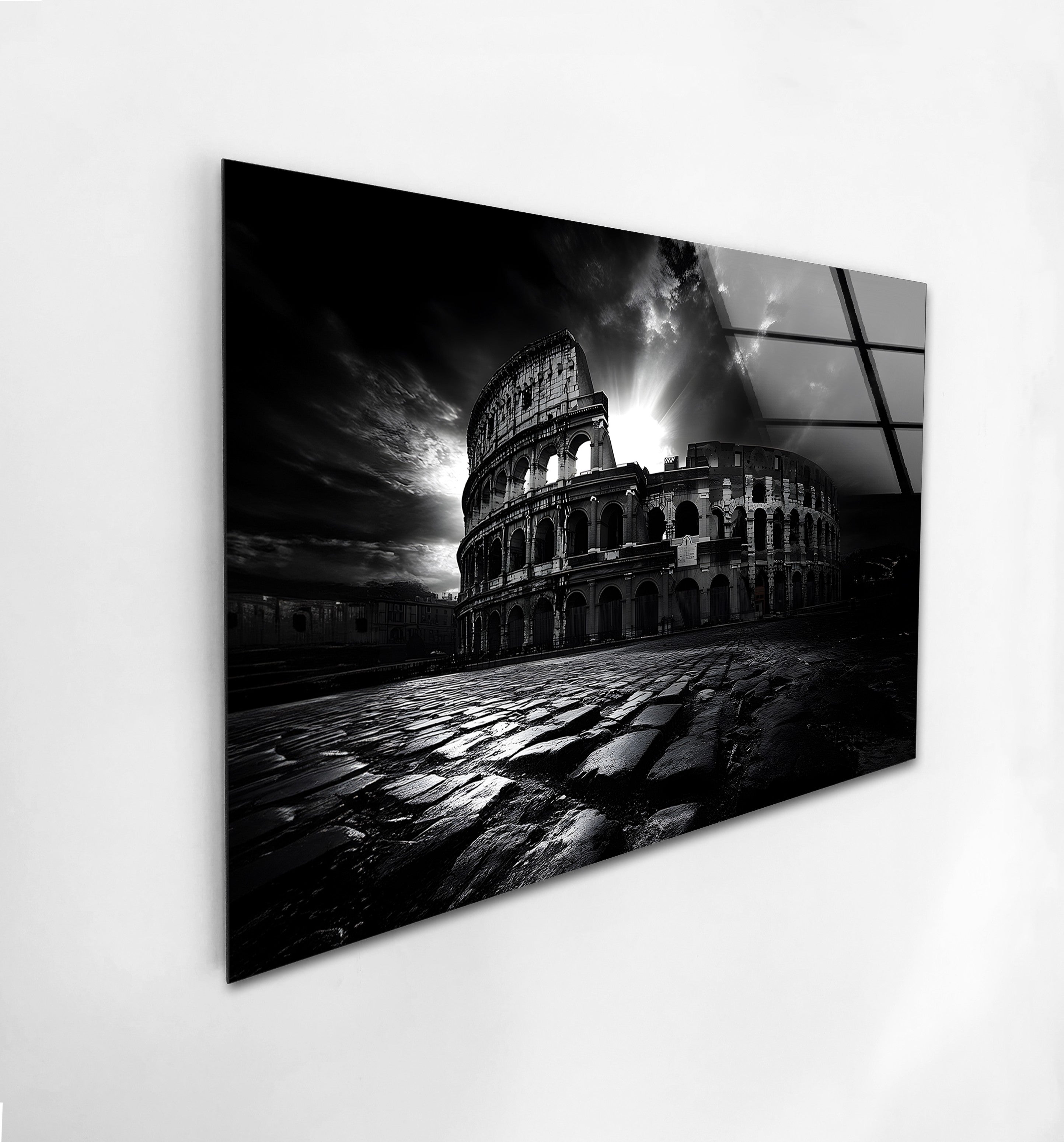 Black and White Roman Colosseum Wall Art - Stunning Architectural Glass Print for Home & Office Decor | Perfect for Living Room, Bedroom or Office Wall Display