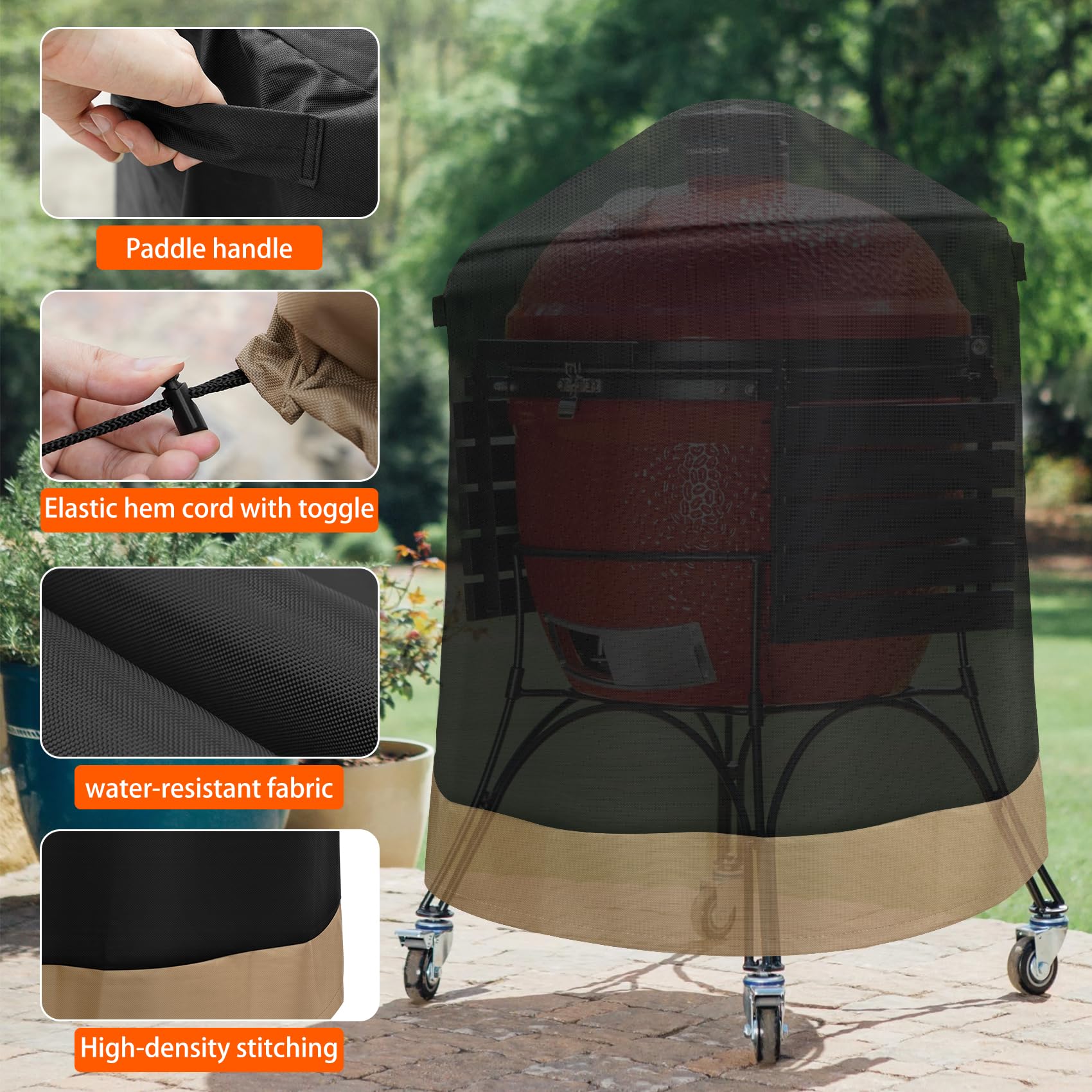 Premium Kamado Grill Cover - Universal Fit for Large Big Green Egg, Kamado Joe Classic, Louisiana K22, Coyote Asado Cooker & More (29.5