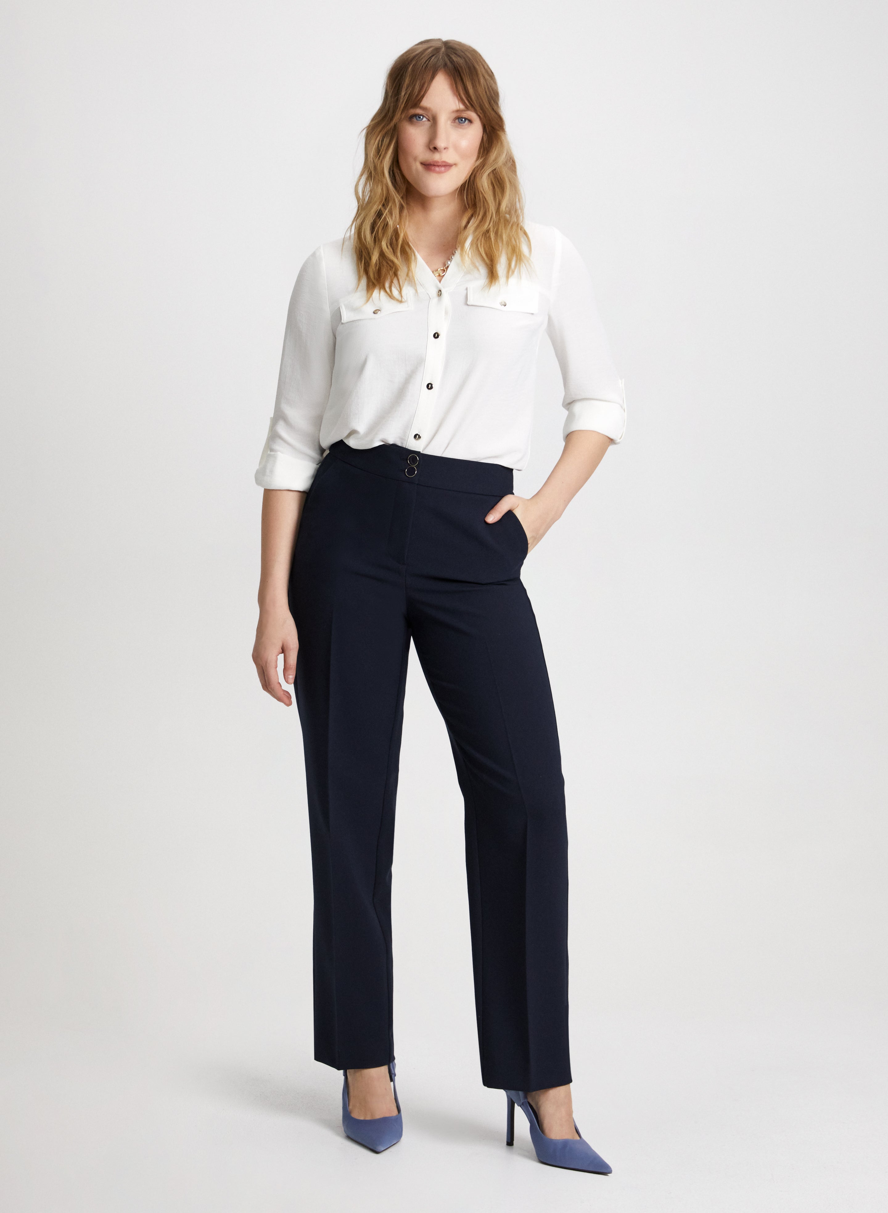 Women's Button Down Blouse & Straight Leg Pants Set - Office Workwear & Business Casual Outfits for Professional Women | Perfect for Work, Meetings & Formal Events