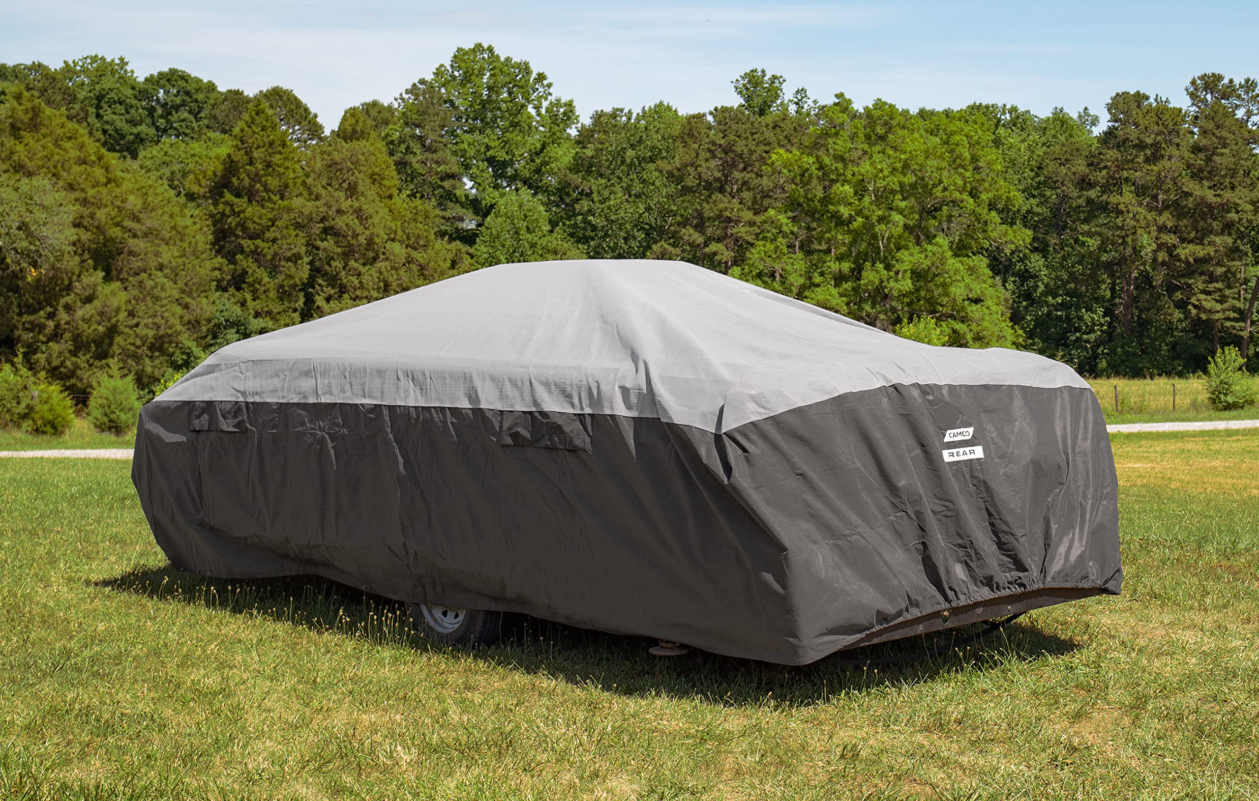 Camco ULTRAGuard 10-12-Foot Pop-Up Camper & RV Cover with Covered Air Vents & Cinching Straps | Durable Spunbond Polypropylene Material | Includes Storage Bag for Easy RV Storage & Organization (Model 45762) | Perfect for Outdoor Camping, Travel & Vehicle Protection