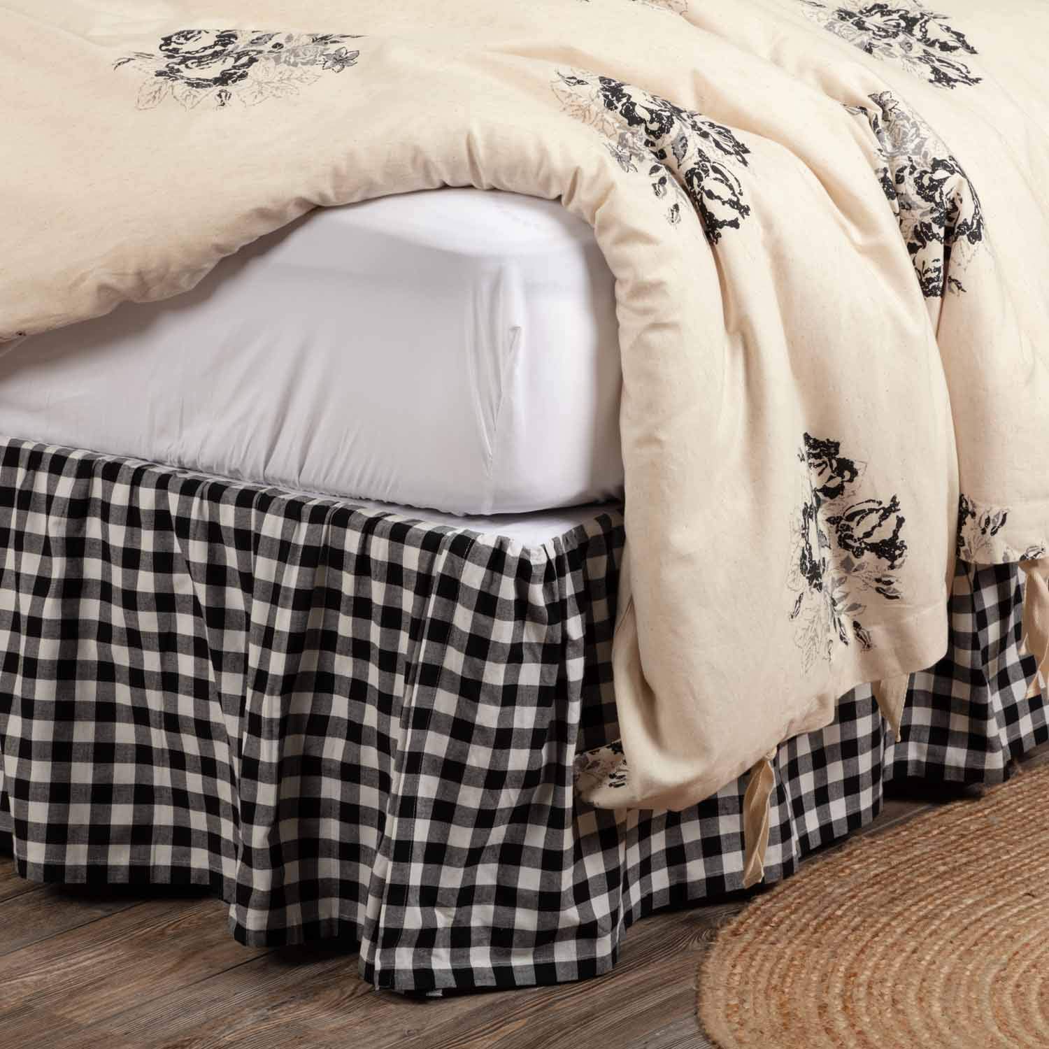 Vintage Check Black Twin Bed Skirt 39x76x16 Inches - Classic Plaid Bedding Skirt for Twin Size Beds - Perfect for Dorm Rooms, Guest Beds & Home Decor