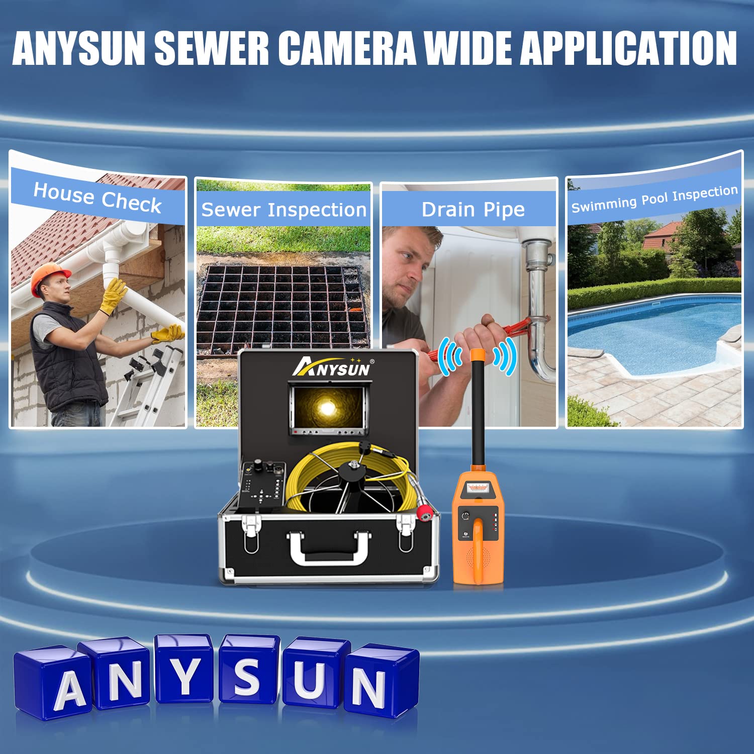 **Anysun 165FT Sewer Inspection Camera with 512Hz Locator & Receiver – 7