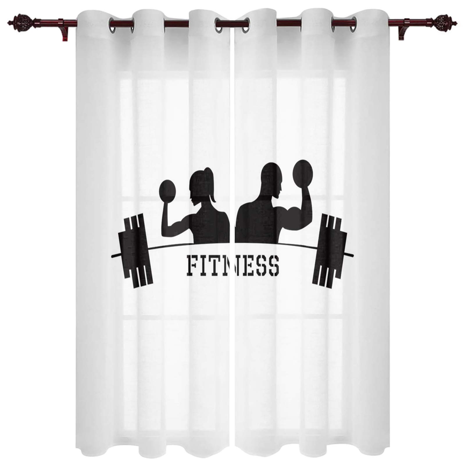 Light Filtering Window Curtains - Semi-Sheer Airy Drapes with Grommet Top for Kitchen, Bedroom & Living Room (52x96 Inches, 2 Panels) | Perfect for Home Gym, Yoga Studio & Fitness Spaces