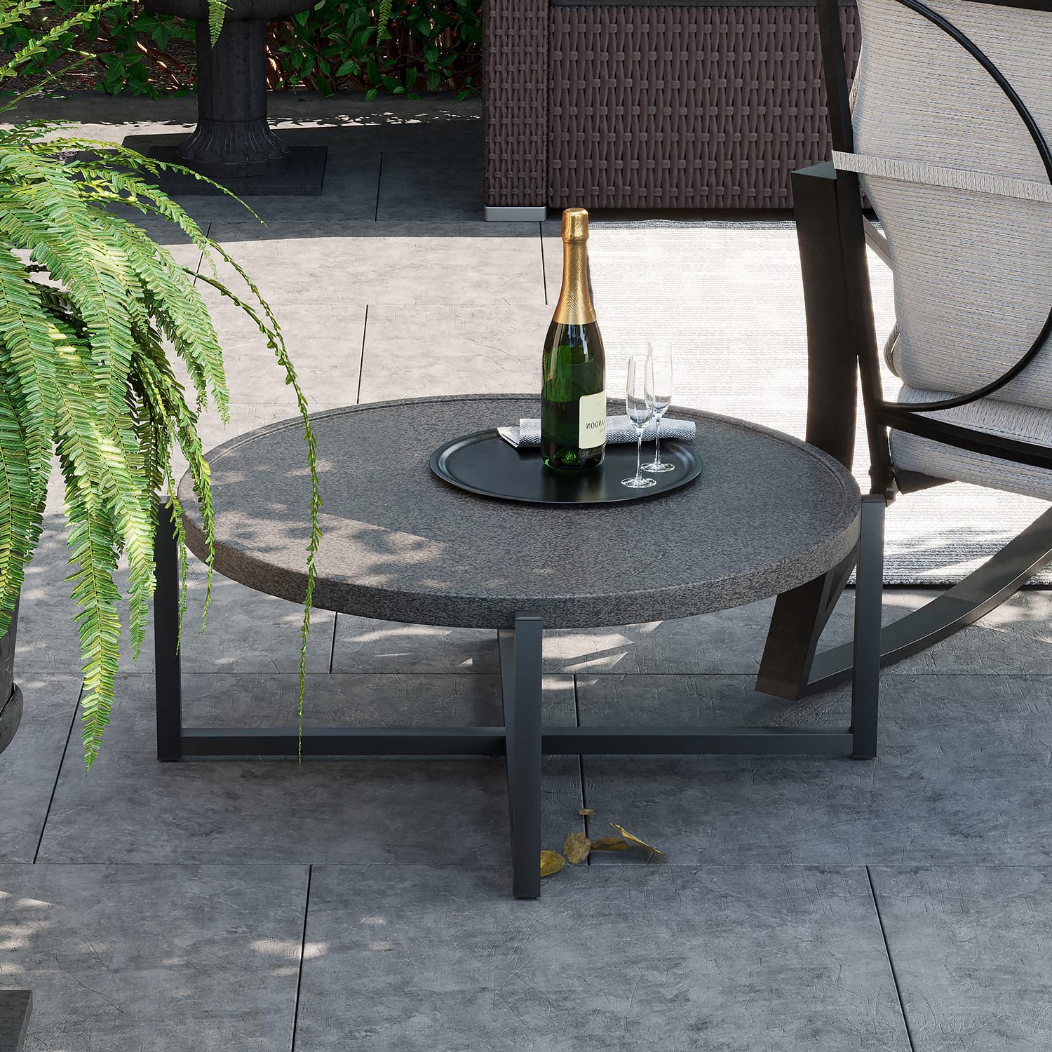 AQUILLA 31 Inch Round Metal Coffee Table - Modern Wrap X Base Design, Accent Side Table for Living Room, Bedroom & Office - Perfect for Small Spaces & Home Decor
