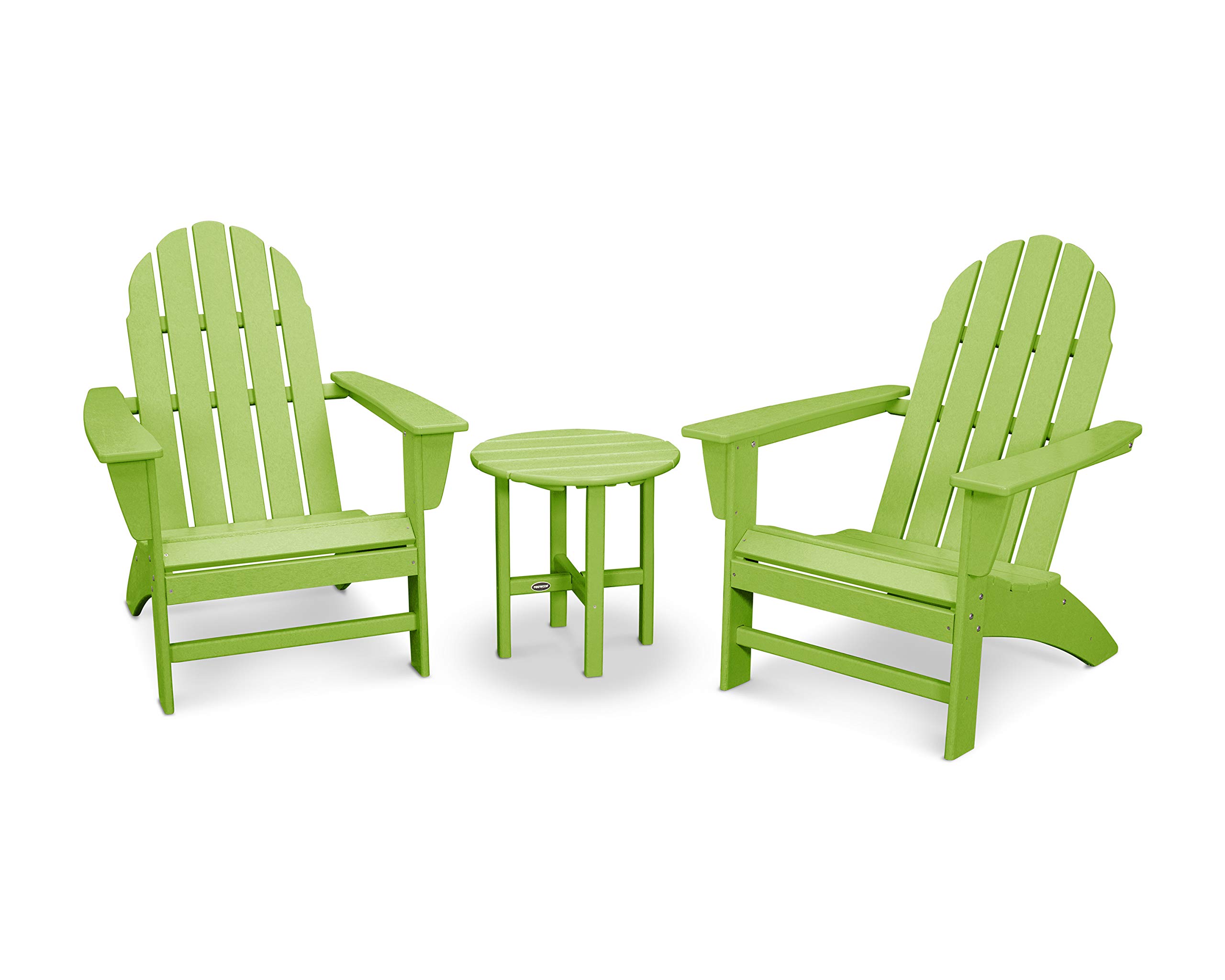 POLYWOOD Vineyard 3-Piece Adirondack Chair Set with Side Table - Durable Outdoor Furniture in Lime Green - Perfect for Patio, Garden, and Poolside Relaxation