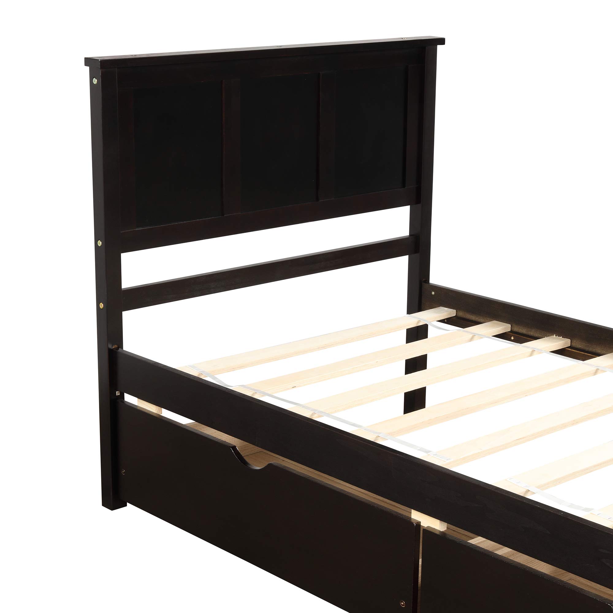 Twin Size Platform Bed Frame with Storage Drawers - Solid Wood Bed with Headboard & Footboard - No Box Spring Required - Espresso Finish - Perfect for Small Bedrooms, Guest Rooms & Dorm Rooms