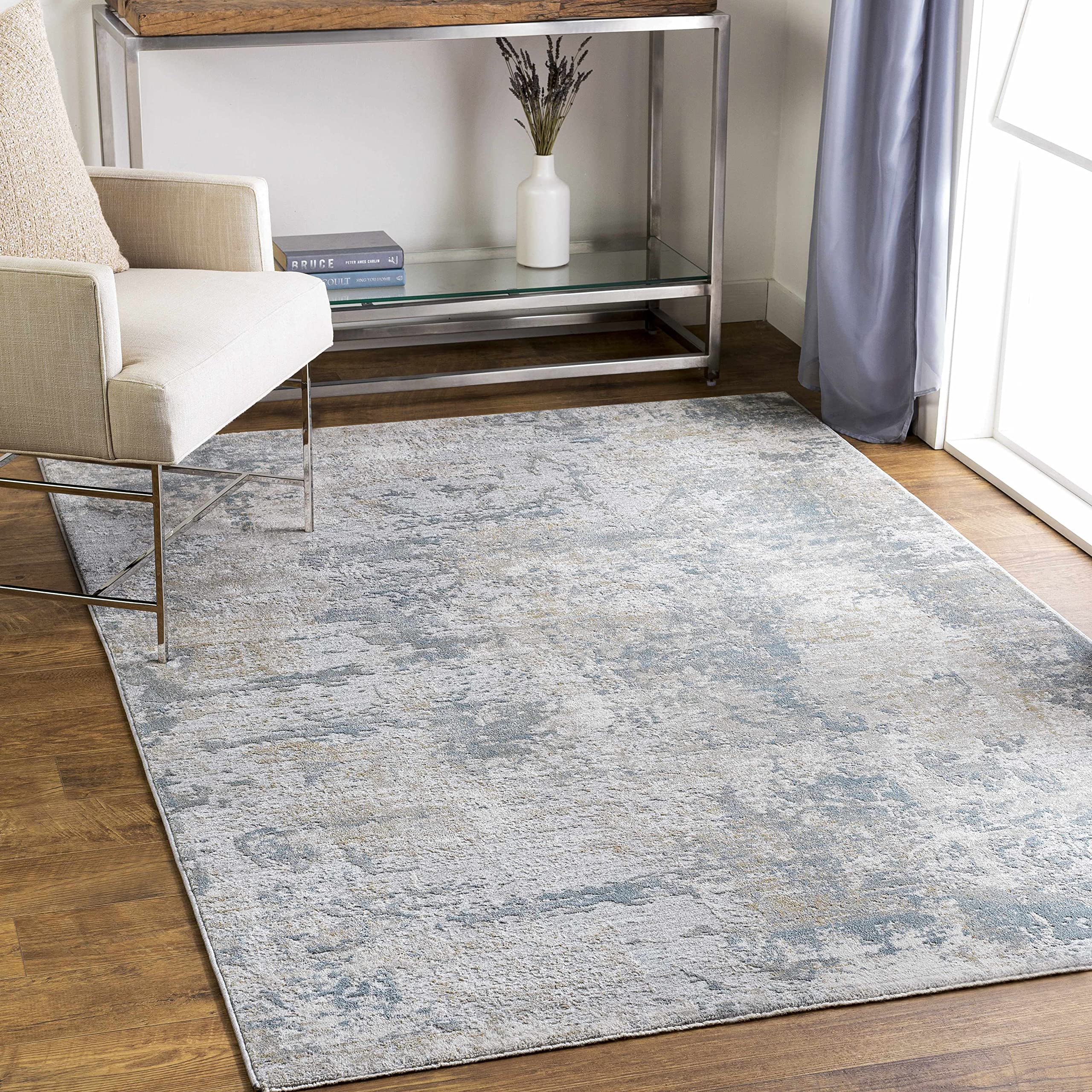 Hauteloom Pialba Modern Area Rug for Living Room and Bedroom - Soft Gray & Green - 6'7