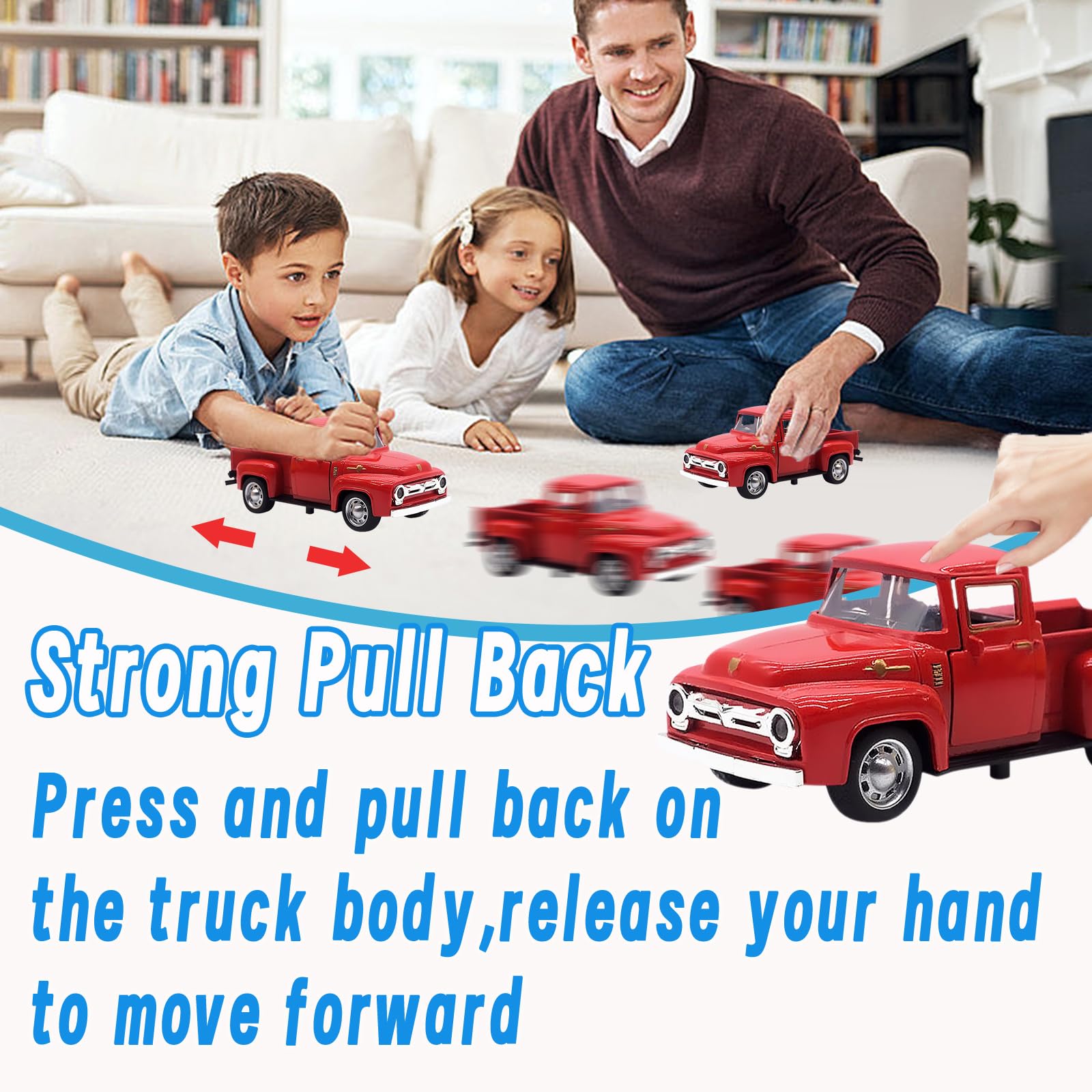 1:32 Scale Little Red Alloy Toy Trucks for Kids - Openable Doors, Driveable Car Toy for Boys & Girls Ages 2-8 Years Old | Perfect for Pretend Play, Easter, Christmas & Birthday Gifts (Toddler Learning Toy, Outdoor & Indoor Play)