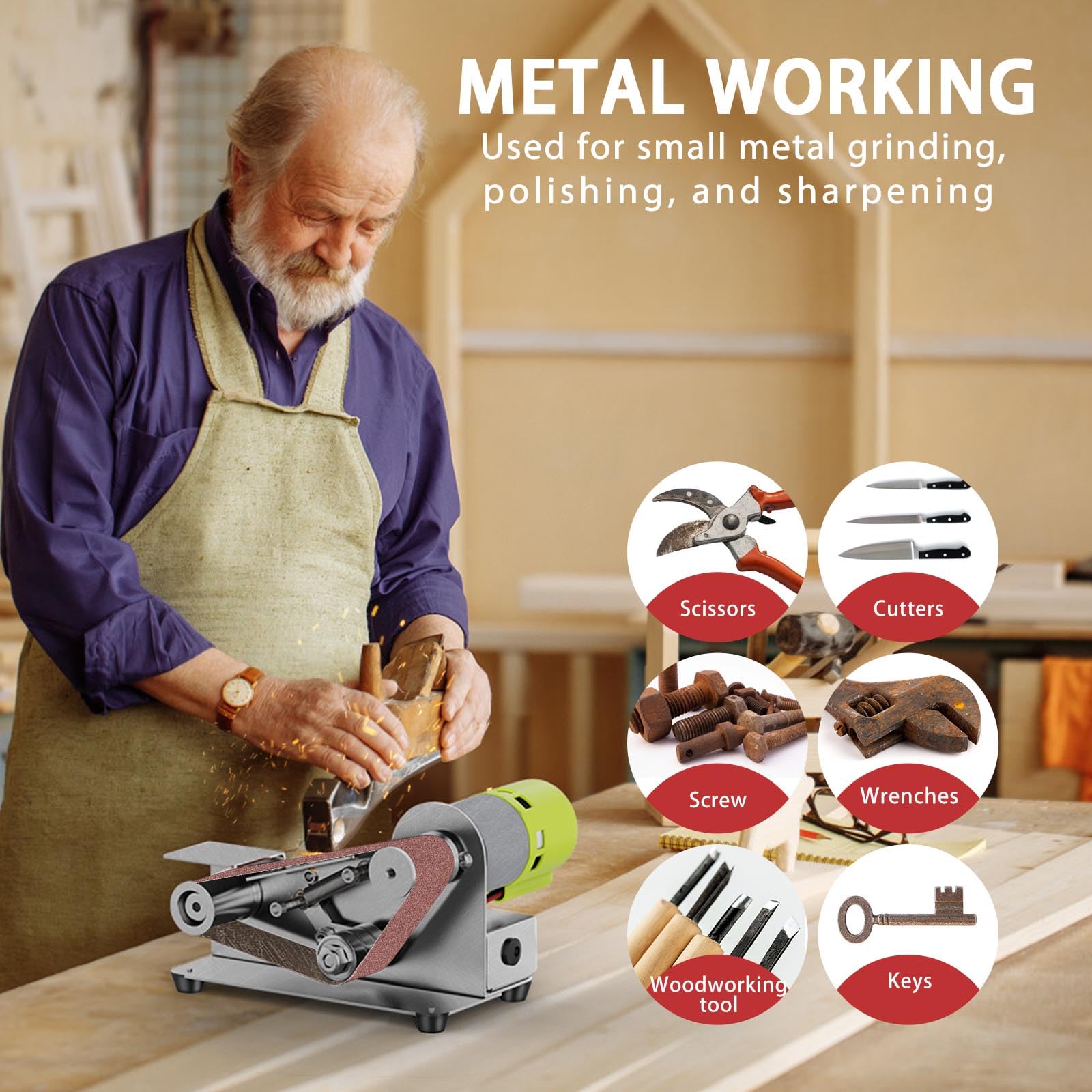 Mini Belt Sander - 7-Speed Adjustable Electric Knife Sharpener & 15° Belt Grinder | Power Tool for Metal & Woodworking | Perfect for DIY Projects, Blade Sharpening & Crafting