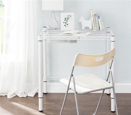 Premium Heavy Duty Carbon Steel Office Desk - Compact Space-Saving Design - White Finish - Ideal for Home Office, Study Room & Small Workspaces
