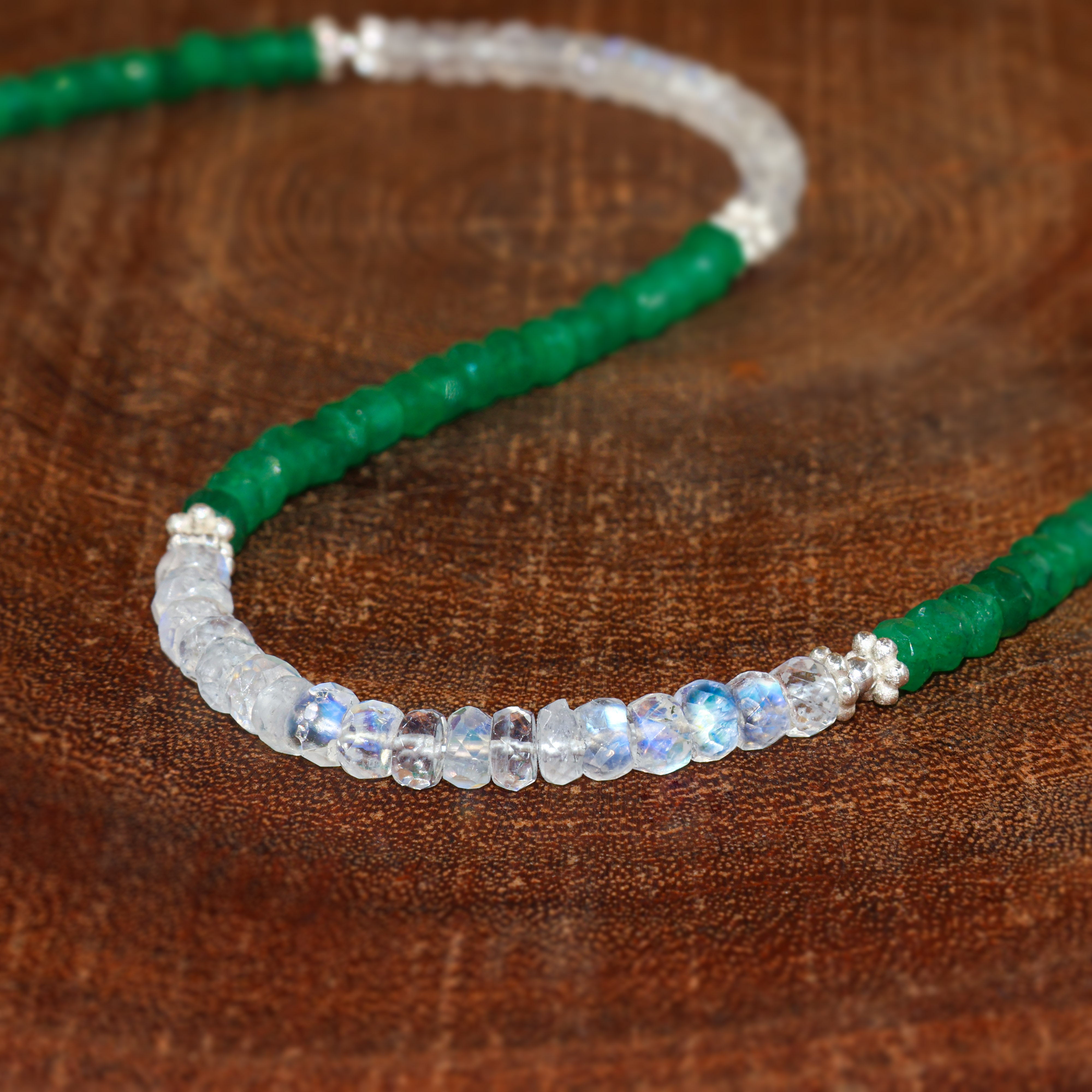 Natural Moonstone & Emerald Beaded Necklace for Women - Elegant Bohemian Jewelry for Everyday Wear, Gift Giving & Special Occasions