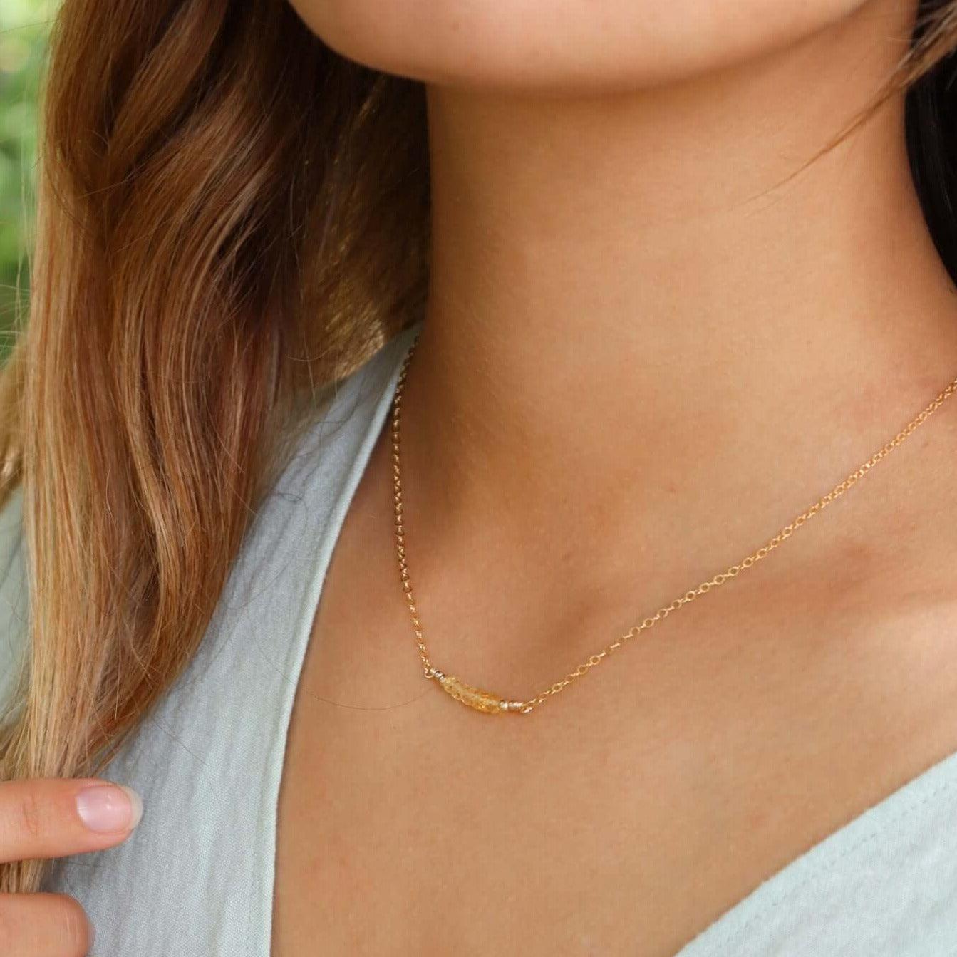Sparkling Yellow Citrine Faceted Bead Bar Necklace - Elegant Gemstone Jewelry for Women, Perfect for Parties, Weddings & Special Occasions