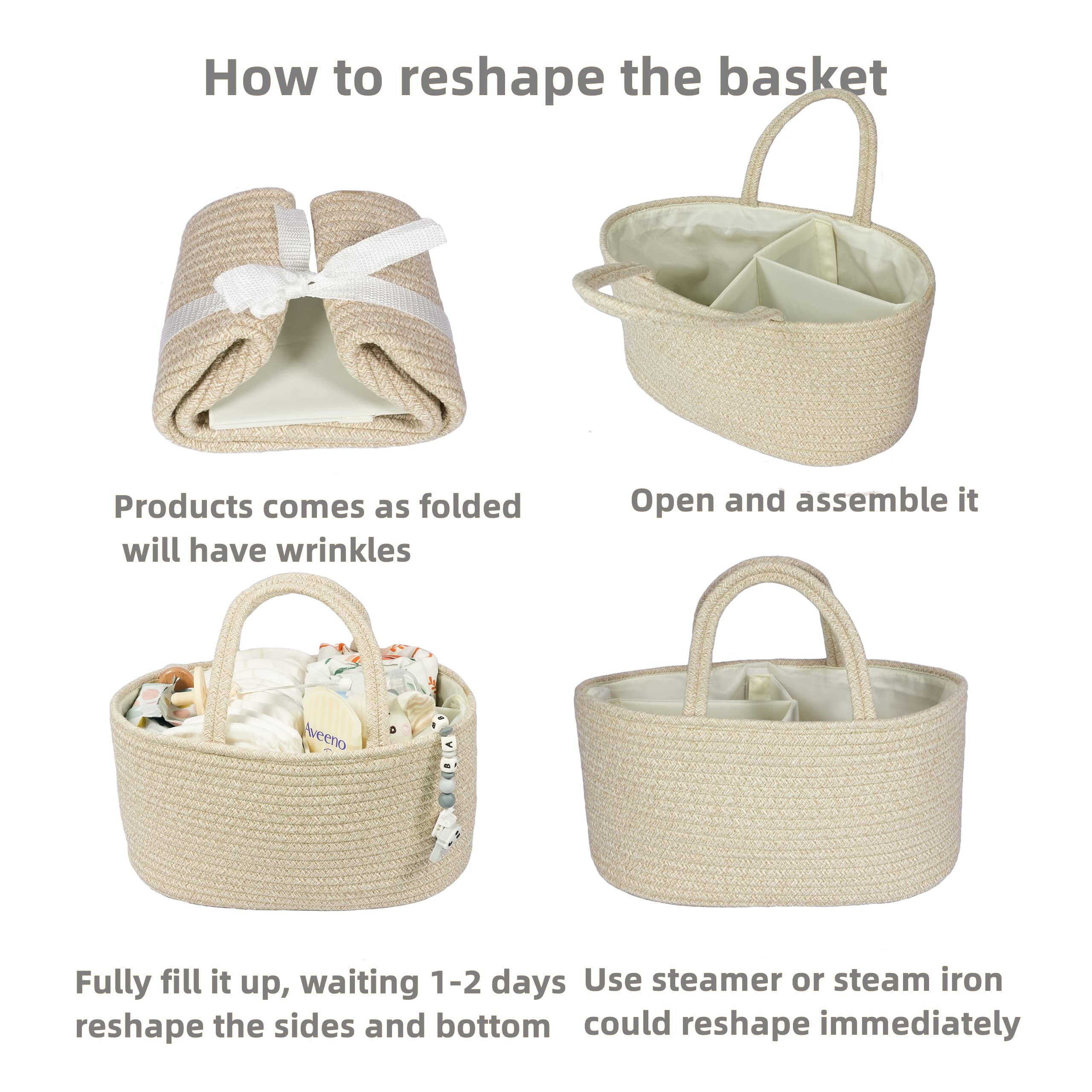 Baby Diaper Caddy Organizer - Cotton Rope Storage Bin Basket for Nursery, Changing Table & Travel - Portable Diaper Holder Tote for Boys & Girls - Perfect Baby Shower Gift & Newborn Registry Must-Have - Great for Home, Car & On-the-Go Parenting