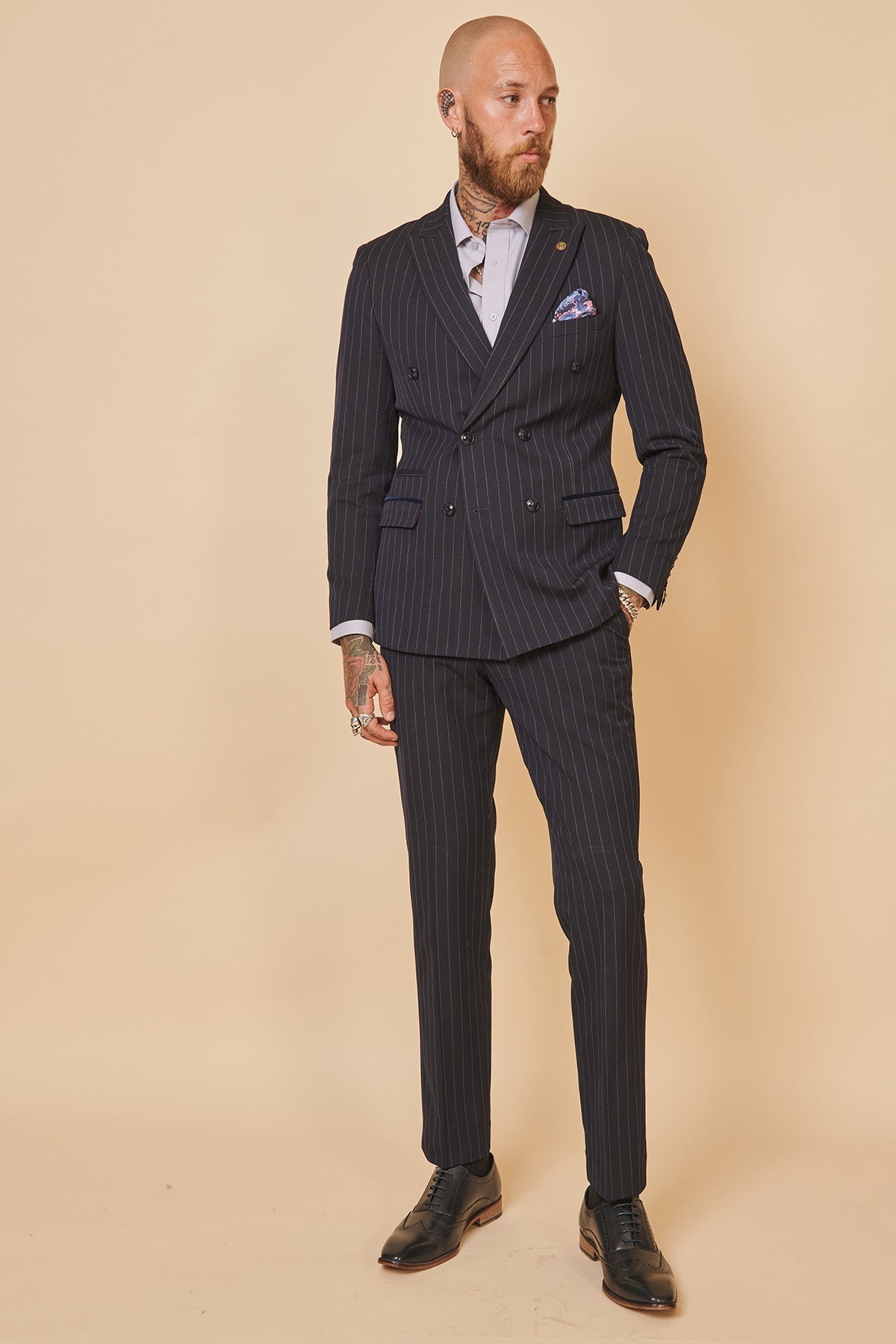 Premium Navy Blue Double Breasted Suit - Cardiff City F.C. Inspired Collection (Ryan Wintle Style) | Formal Business Attire, Wedding & Special Occasions