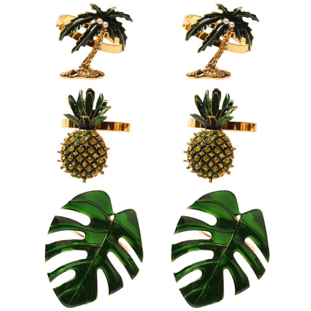 ABOOFAN 6pcs Hawaiian Themed Napkin Rings Set - Pineapple & Tropical Fruit Design, Gold Alloy Luau Party Decor, Banquet & Wedding Tabletop Accessories | Perfect for Beach Weddings, Summer Parties & Tropical Home Decor
