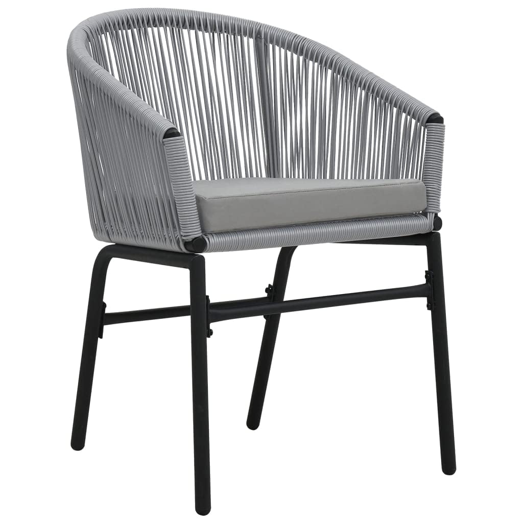vidaXL 3-Piece Patio Bistro Set with Cushions - Gray PE Rattan Outdoor Furniture, Round Glass-Top Table Conversation Set for Garden, Deck, and Backyard Relaxation