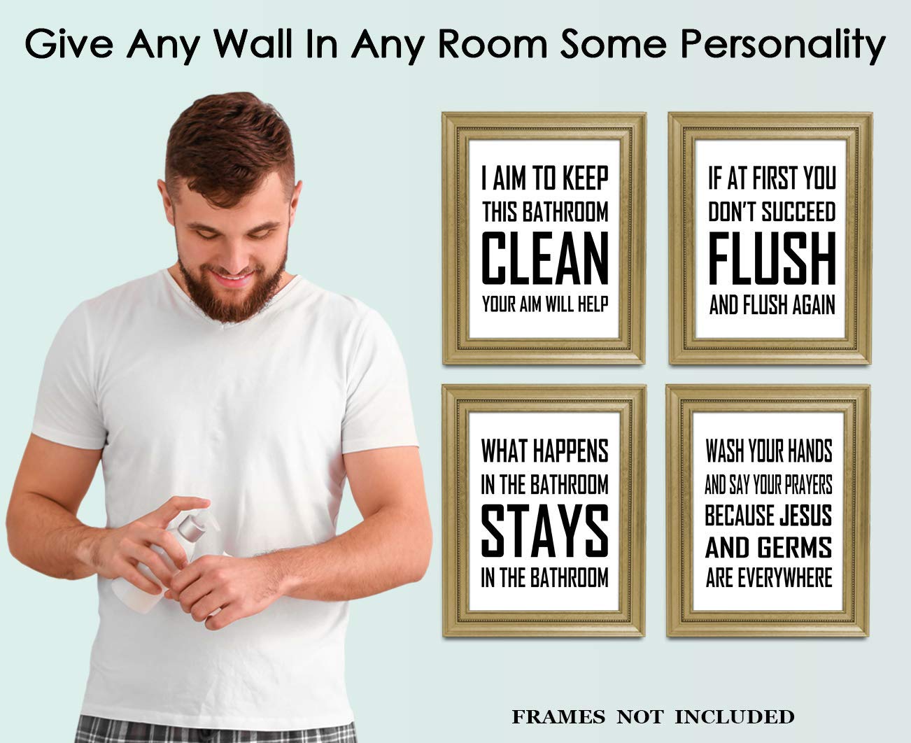 Farmhouse Bathroom Wall Art Set of 4 - Funny 8x10 Prints for Bathroom Decor