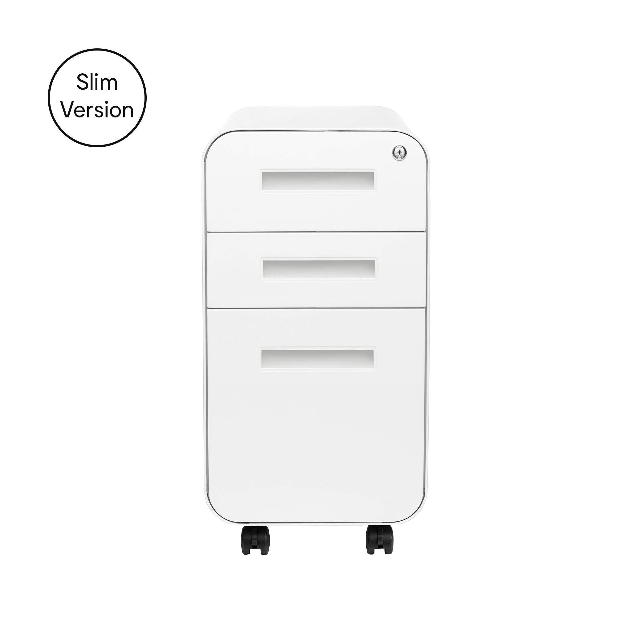 Laura Davidson 3-Drawer Mobile File Cabinet with Lock - Slim Under Desk Metal Filing Cabinet for Legal/Letter Folders, Wheels & Stationary Feet, Pre-Assembled, White - Perfect for Home Office, Small Spaces & Document Organization