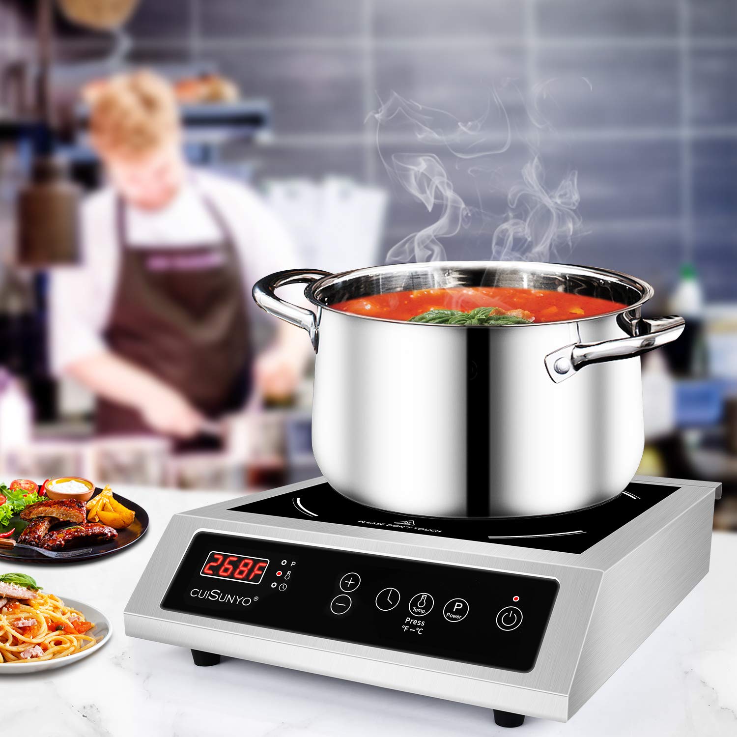 Commercial Induction Cooktop 500-3500W 240V - Portable Countertop Burner with 10 Power Levels, 12 Timer Settings & LCD Screen - Stainless Steel Electric Stove for Home, Restaurant & Outdoor Cooking