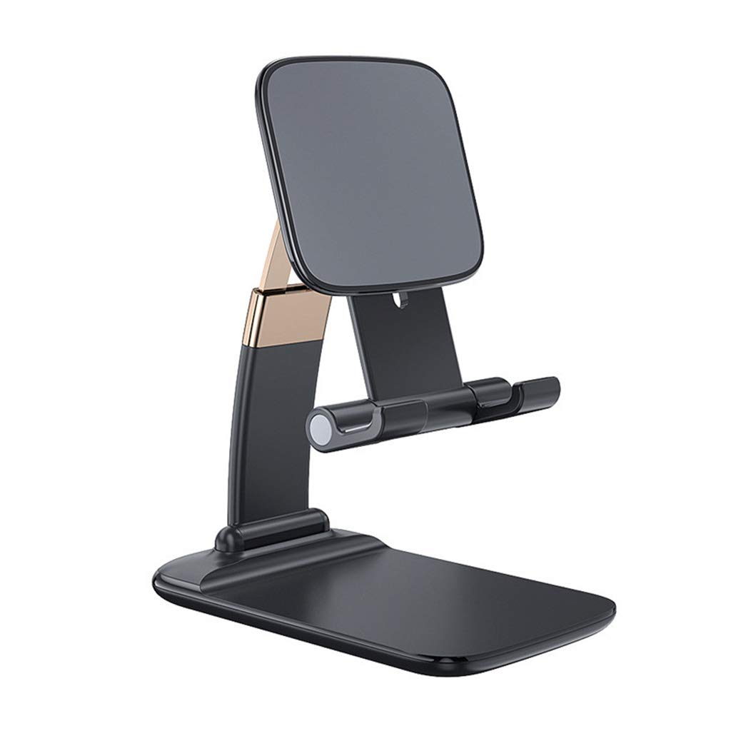 Foldable & Height-Adjustable Zinc Alloy Phone Stand for iPhone, Samsung, Tablet - Multi-Angle Desktop Holder for Work, Gaming, Watching Videos (Black)
