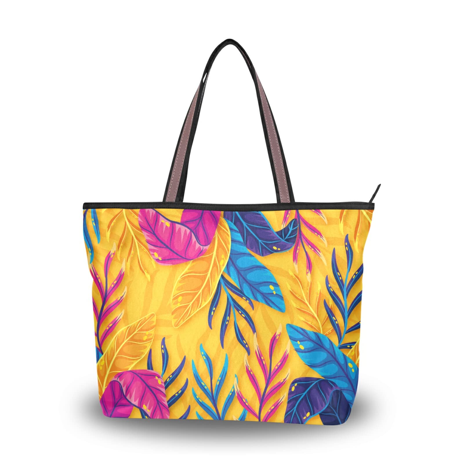 Stylish Summer Leaves Tote Bag for Women - Large Capacity Zippered Grocery Purse with 2 Size Options | Perfect for Shopping, Beach Trips & Daily Essentials