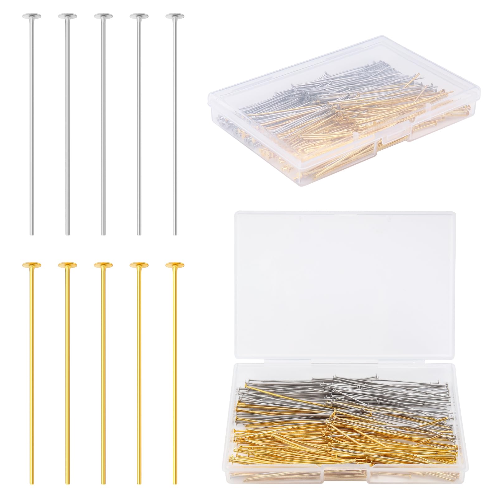 Yumttero 50mm Jewelry Head Pins - 200pcs Gold & Platinum for Earrings, Bracelets - DIY Craft Supplies