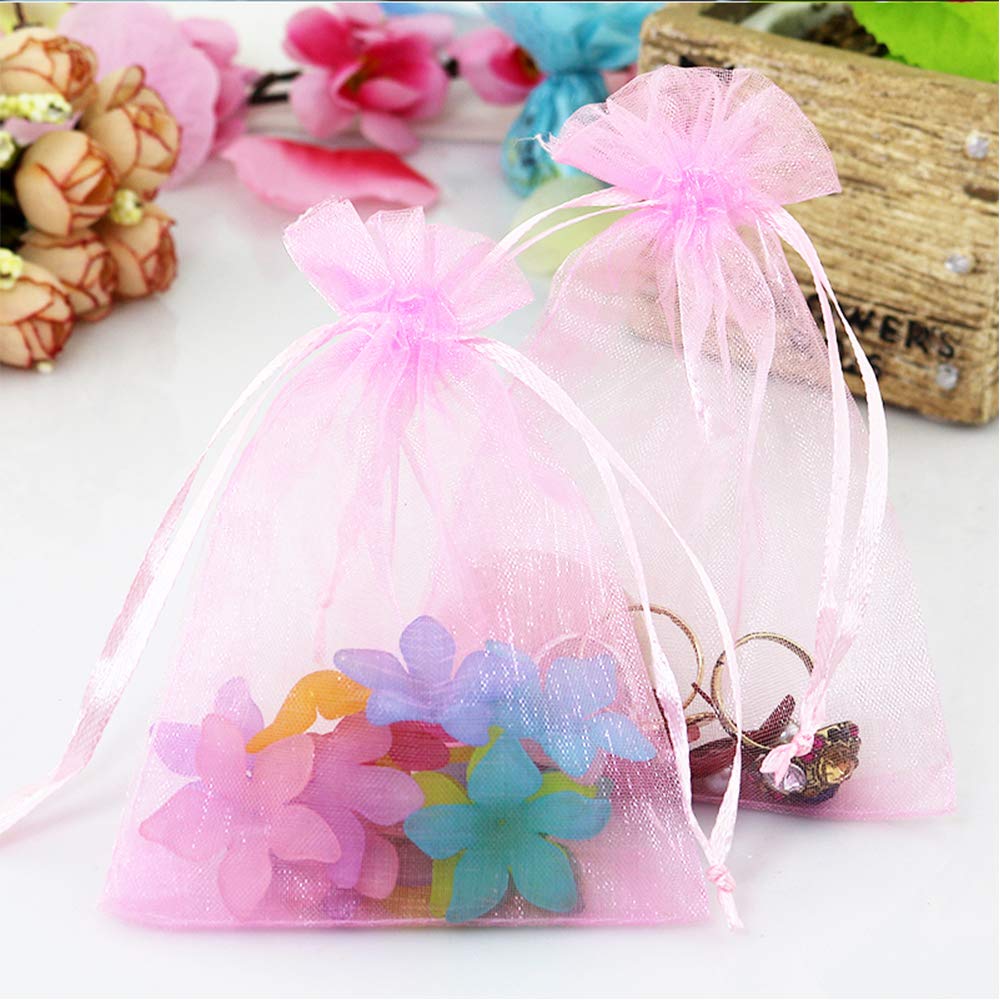 Stratalife 50PCS Pink 5x7 Organza Drawstring Bags - Jewelry, Candy, Favor Pouches for Baby Showers, Weddings & Parties | Reusable Mesh Gift Bags for Chocolate, Party Favors & Small Gifts