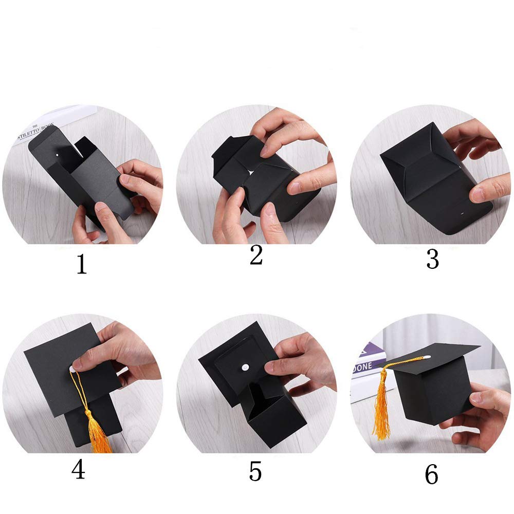 GREATLOVE Graduation Cap Decorations - 10PCS Black Graduation Gift Box with Chocolates | Perfect for Graduation Parties, Christmas Gifts & Kids Celebrations