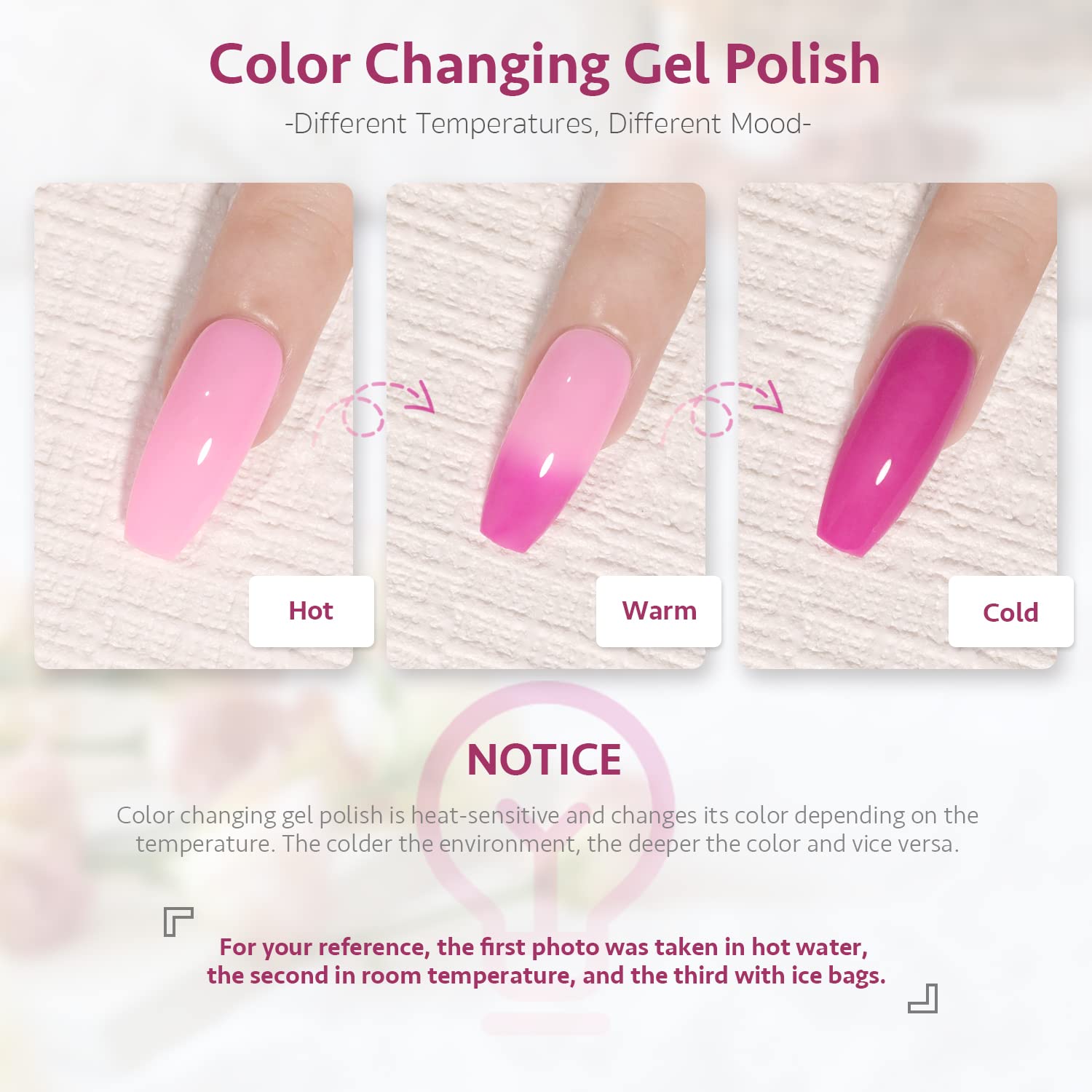 GAOY Color Changing Gel Nail Polish Set - 6 Temperature Sensitive Mood Changing Colors (Red, Pink, Purple) - Soak Off UV Light Cure Gel Polish for Salon & DIY Nail Art at Home - Perfect for Parties, Weddings, Holidays & Everyday Wear