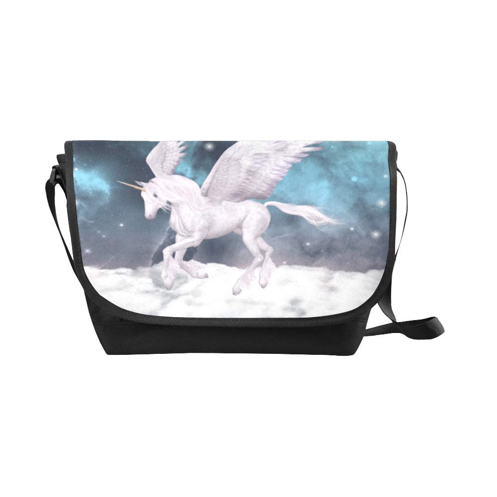 **InterestPrint Abstract Pegasus Unicorn Messenger Bag for Men & Women - Crossbody Shoulder Bag for School, Travel, Work & Daily Use - Black**