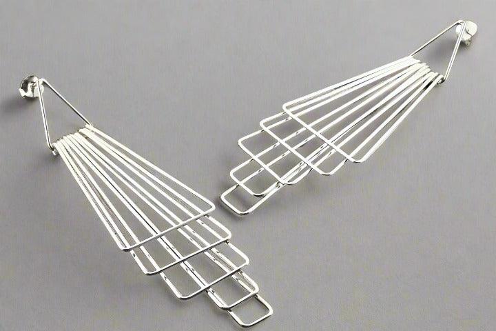 Manhattan Deco Drop Earring Studs in Silver - Elegant Dangle Earrings for Women, Perfect for Parties, Weddings & Evening Events
