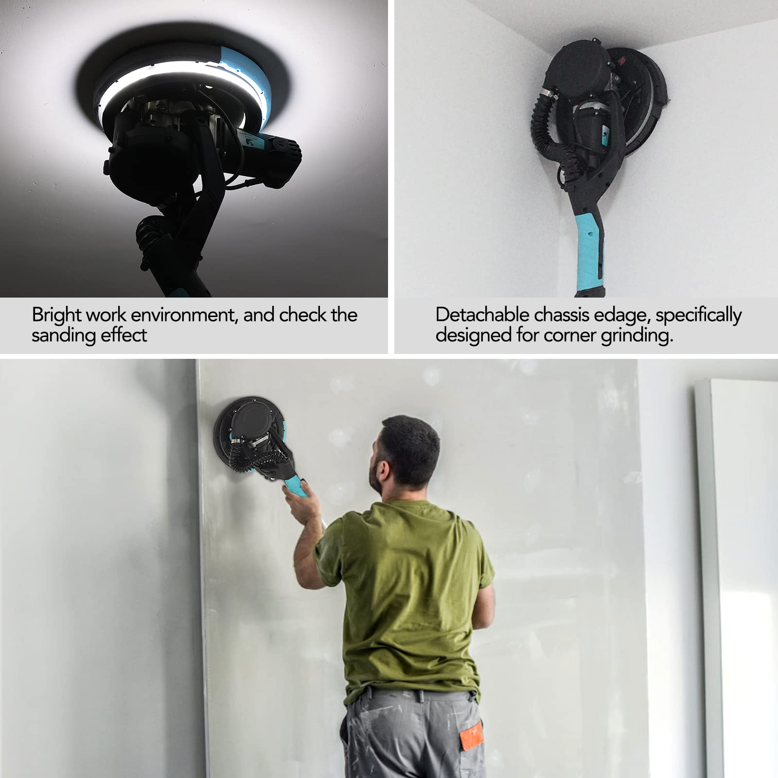 750W Electric Drywall Sander with Vacuum Attachment - Telescopic Foldable Pole Sander, 7-Speed Adjustable for Ceiling & Wall Sanding, Popcorn Texture Removal Tool with LED Light - Perfect for Home Renovation, Drywall Repair and Professional Construction Projects