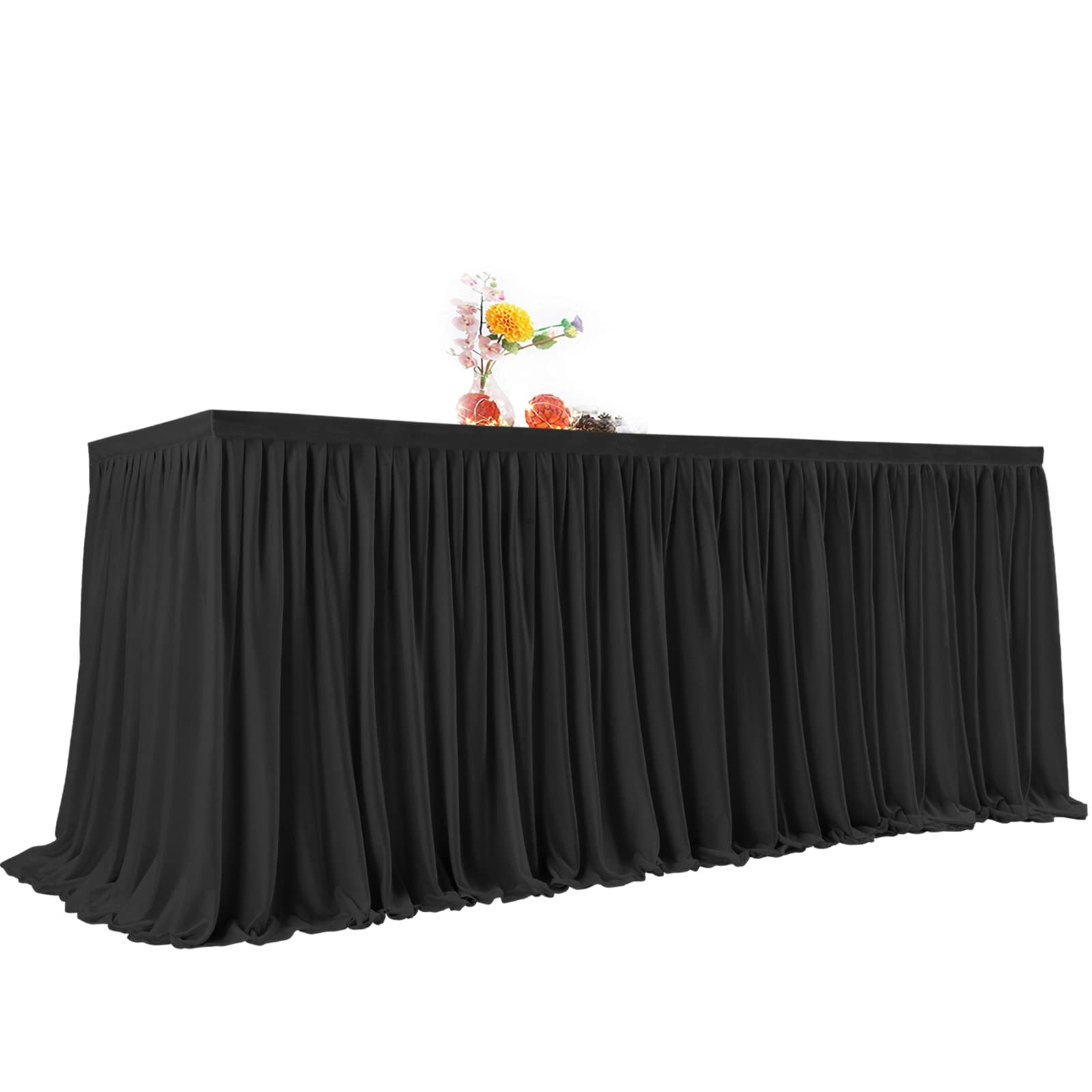 Black Polyester Table Skirt 12ft - Wrinkle Resistant for Banquet & Wedding Decor
