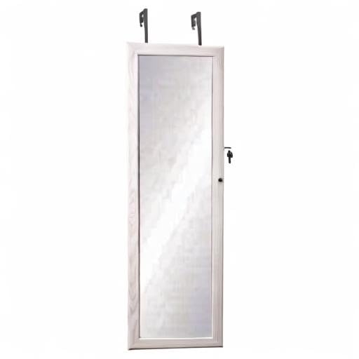 Soges Jewelry Armoire with Full-Length Mirror & LED Lights - Lockable Wall-Mounted Jewelry Cabinet Organizer with 2 Drawers, White - Perfect for Bedroom Closet, Dressing Room & Vanity Organization