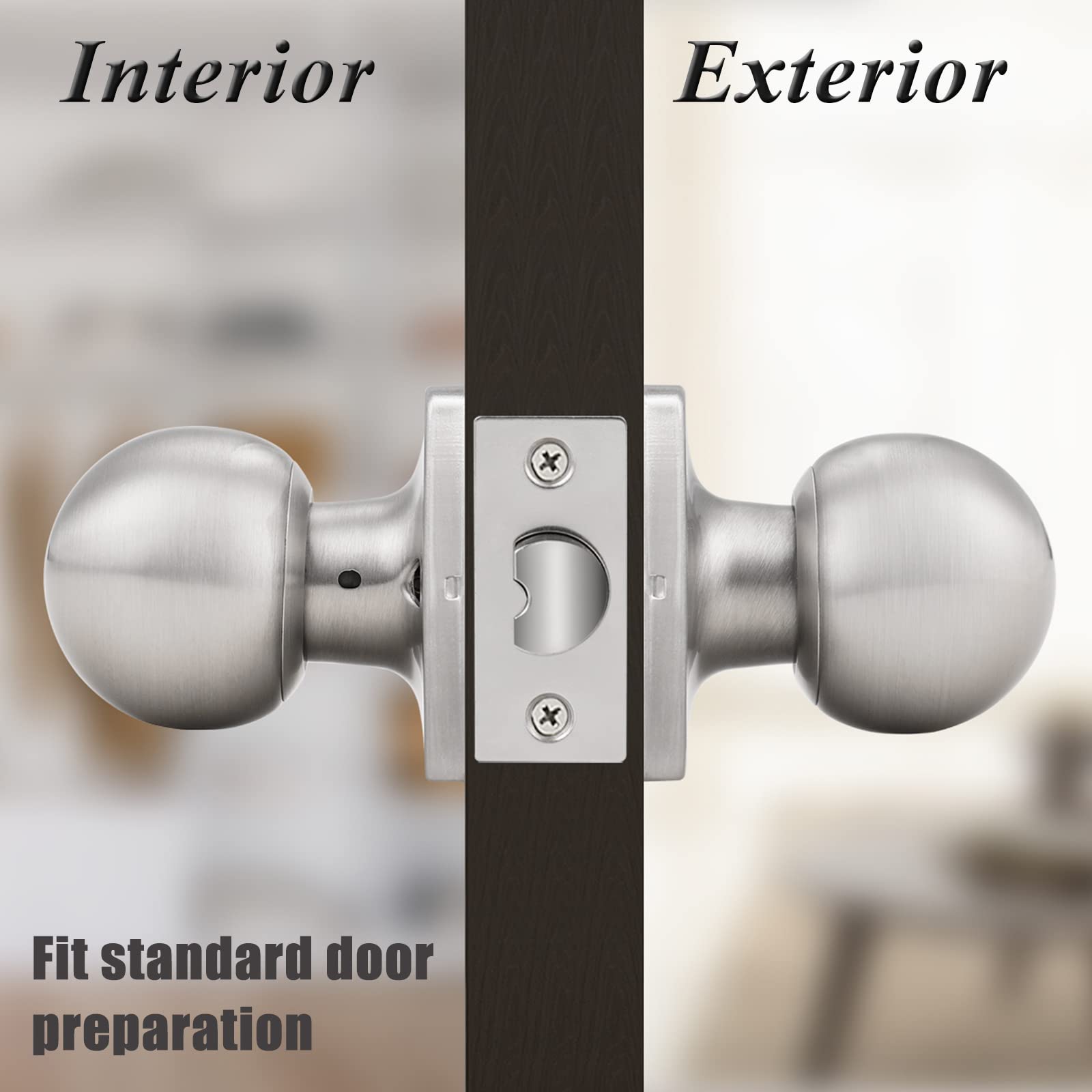 10 Pack Brushed Nickel Square Rosette Keyless Door Handles - Probrico Ball Passage Knobs for Hall Closet & Interior Doors | Durable Hardware for Home, Office & Commercial Spaces