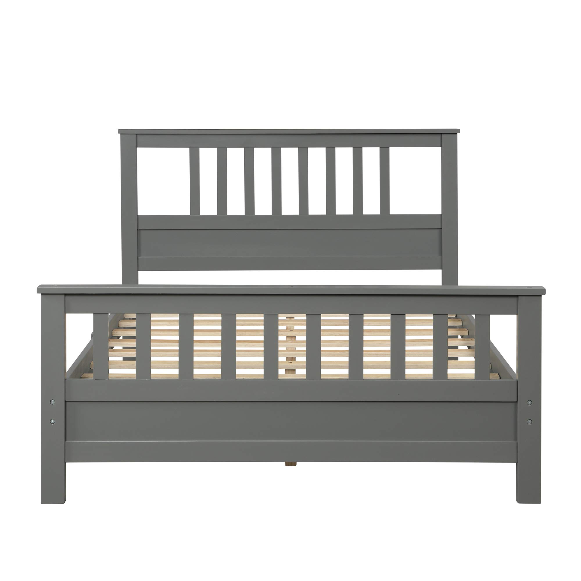 Merax Full Size Wood Platform Bed Frame with Headboard & Footboard - Sturdy Wood Slat Support, Easy Assembly, Mattress Foundation - Grey (Perfect for Bedrooms, Guest Rooms & Small Spaces)