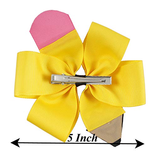 Cheerleader Hair Bows - Large Jumbo Ponytail Holders & Hair Clips for Girls - Yellow Hair Accessories for Dance, Cheerleading & School (Pack of 1)