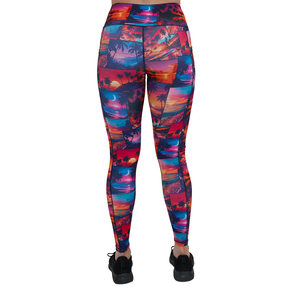 Sunset Snapshot High Waist Yoga Leggings - Women's Printed Workout Pants for Running, Gym & Lounge - Soft Stretchy Comfort