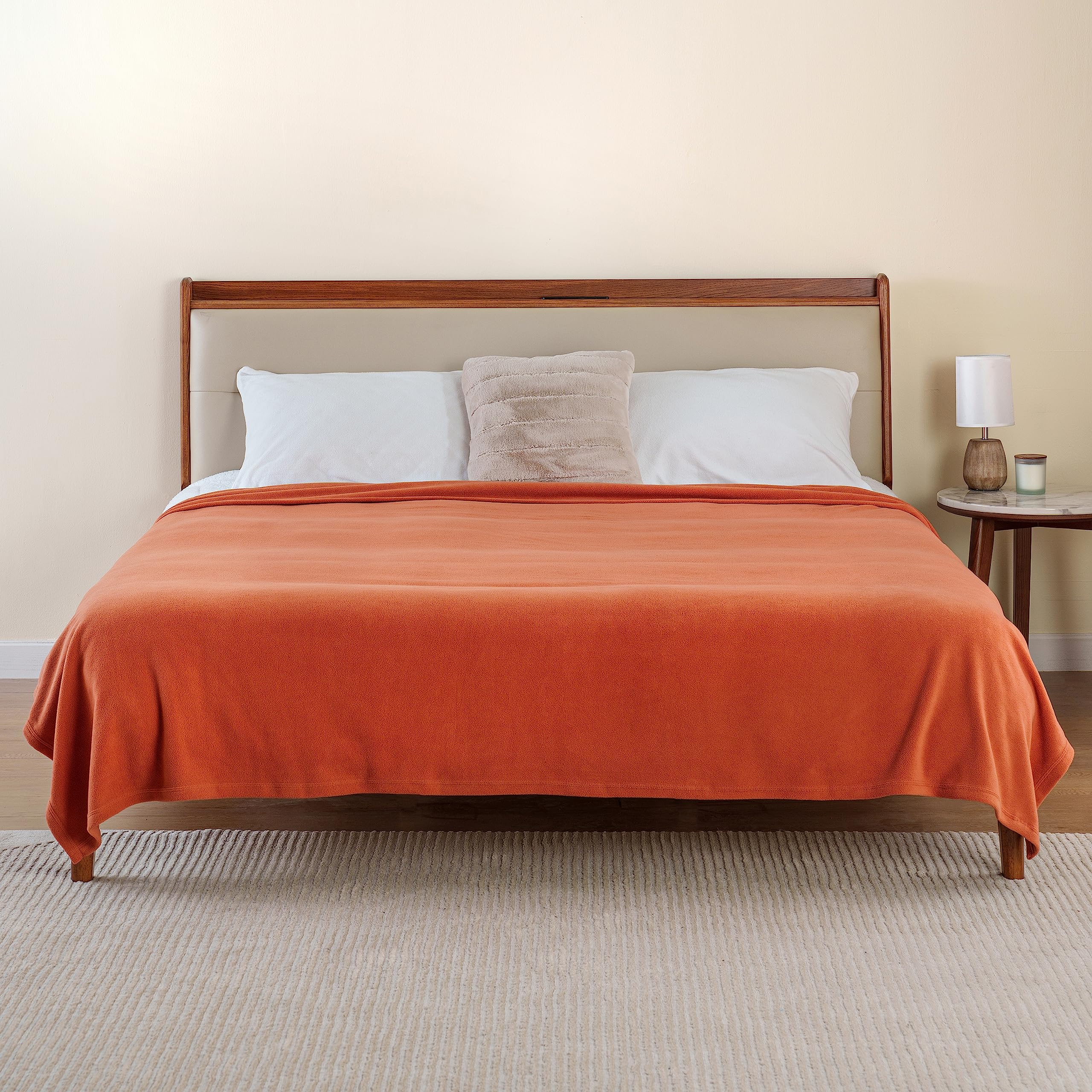 Berkshire Microfleece Blanket Queen Size 90x90 Inches - Ultra Soft Lightweight Breathable Plush Blanket in Amberglow Orange for Bed, Couch & Sofa - Perfect for Cozy Nights, Movie Time and Guest Room Comfort