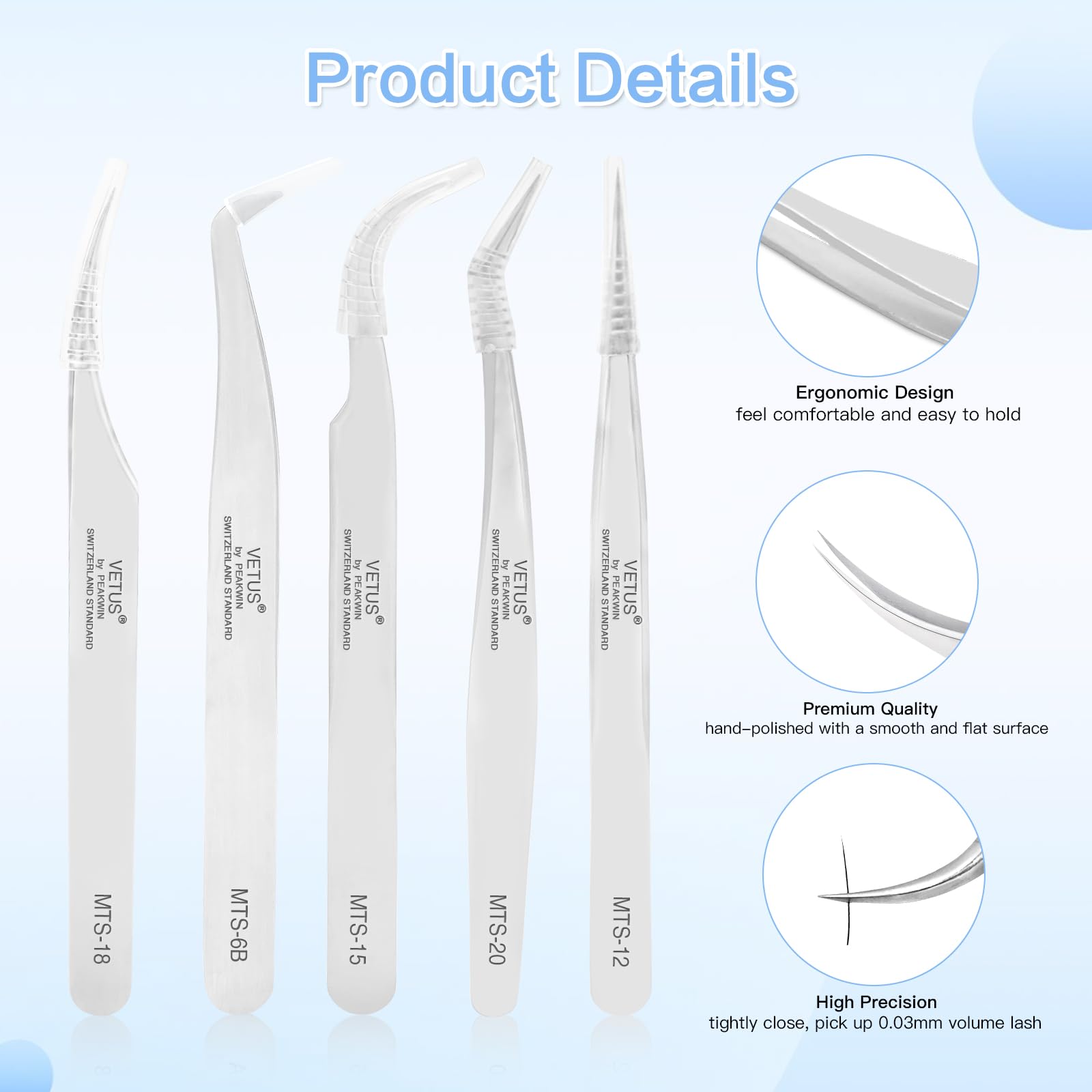Professional Eyelash Extension Tweezers Set of 5 - Straight, J Curve & 45 Degree Isolation Tweezers for Individual & Volume Lashes | Perfect for Salon & Home Lash Application