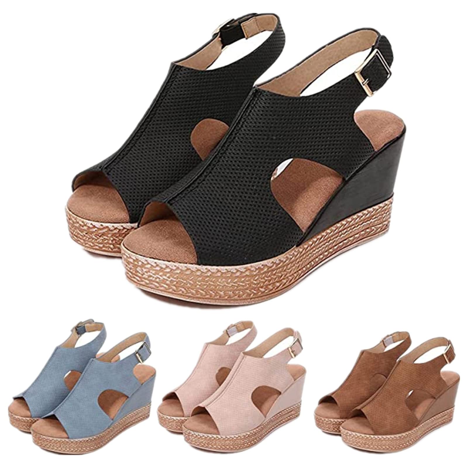 Lausiuoe Women's Wedge Sandals - Open Toe Dressy Summer Platform Sandals with Buckle Ankle Strap | Comfortable Beach & Casual Wear for Summer Outings, Vacations, and Parties