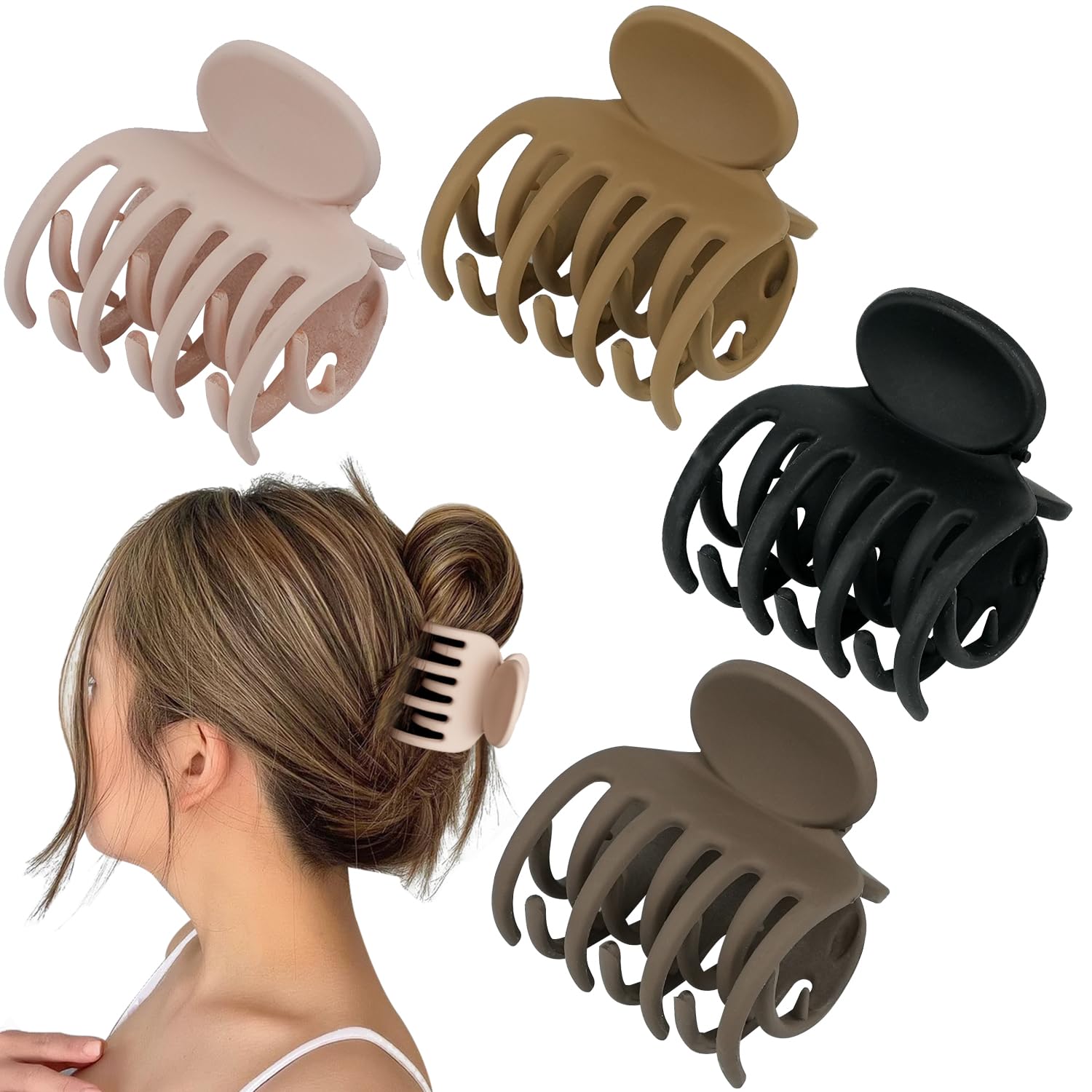 1.5'' Small Matte Double Row Jaw Hair Clips for Women & Girls – Non-Slip Claw Clips for Thin Fine Hair (4 Pack) | Perfect for School, Work & Everyday Styling